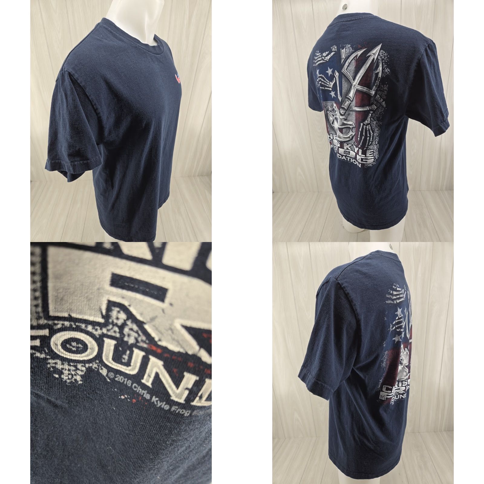 AAA Chris Kyle Frog Foundation T Shirt Mens Large Blue Short Sleeve Crew Neck Size US L / EU 52-54 / 3 - 8 Thumbnail