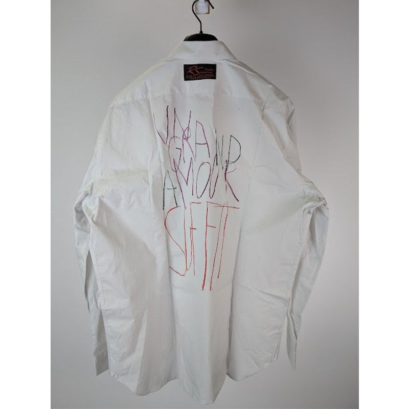 Raf Simons o1rshd1 Long Sleeve Cotton Print Back Button Up Shirt White Size US L / EU 52-54 / 3 - 10 Thumbnail