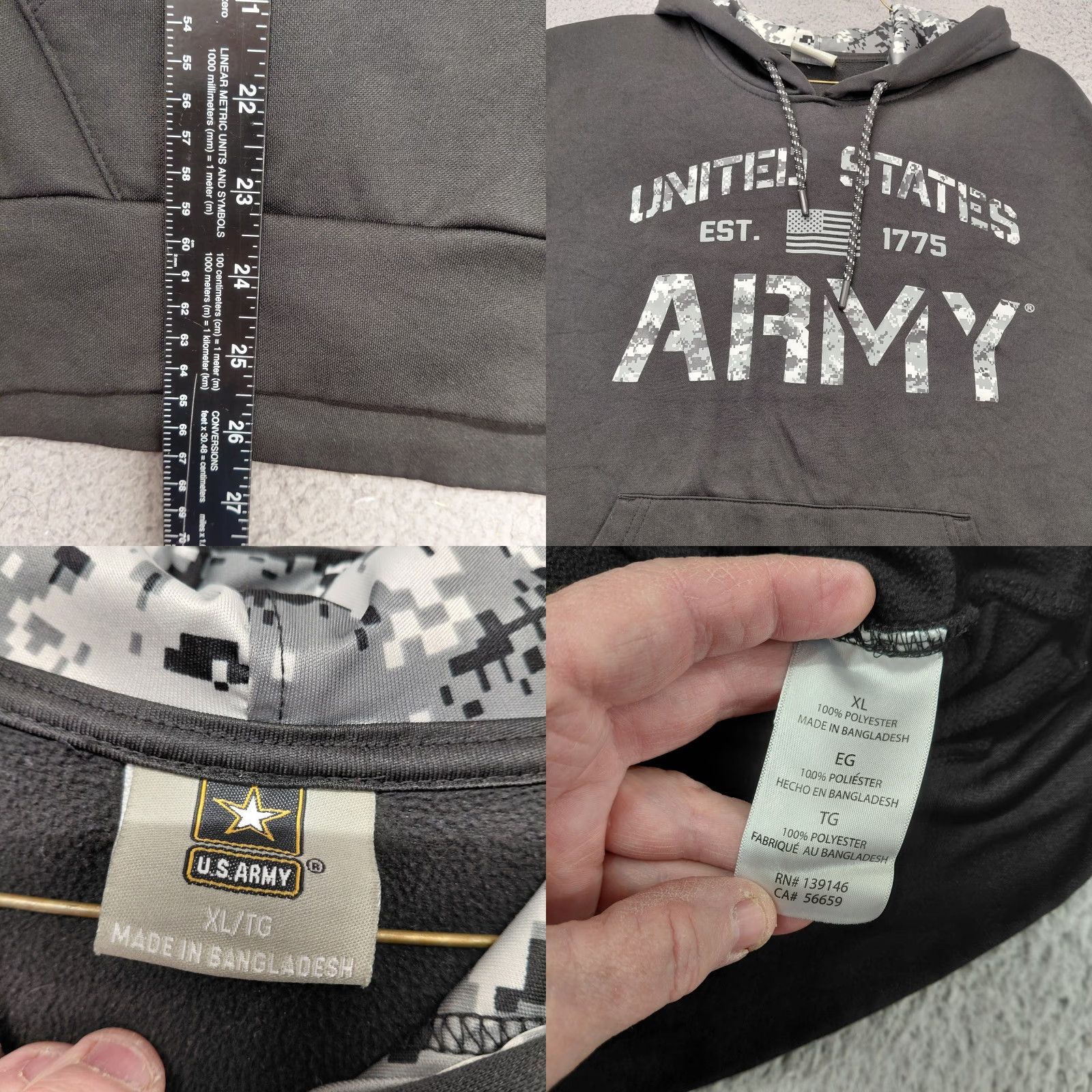 KangaROOS US Army Pullover Hoodie Women XL Black Camo Long Sleeve Kangaroo Pocket Hoodie Activewear Autumn Winter Fall Womens XS? Size XL / US 12-14 / IT 48-50 - 9 Thumbnail