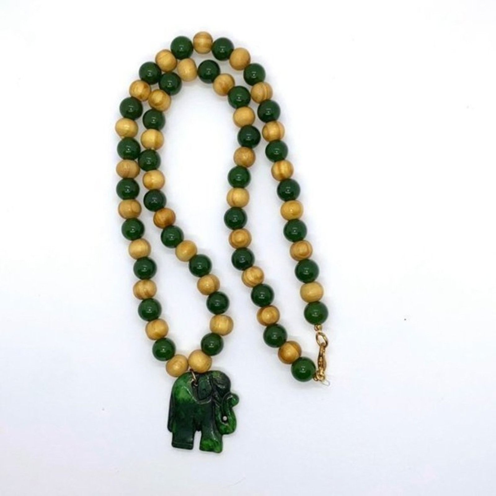 Handmade Handmade Beaded Wood & Green Elephant Necklace Size ONE SIZE - 2 Thumbnail