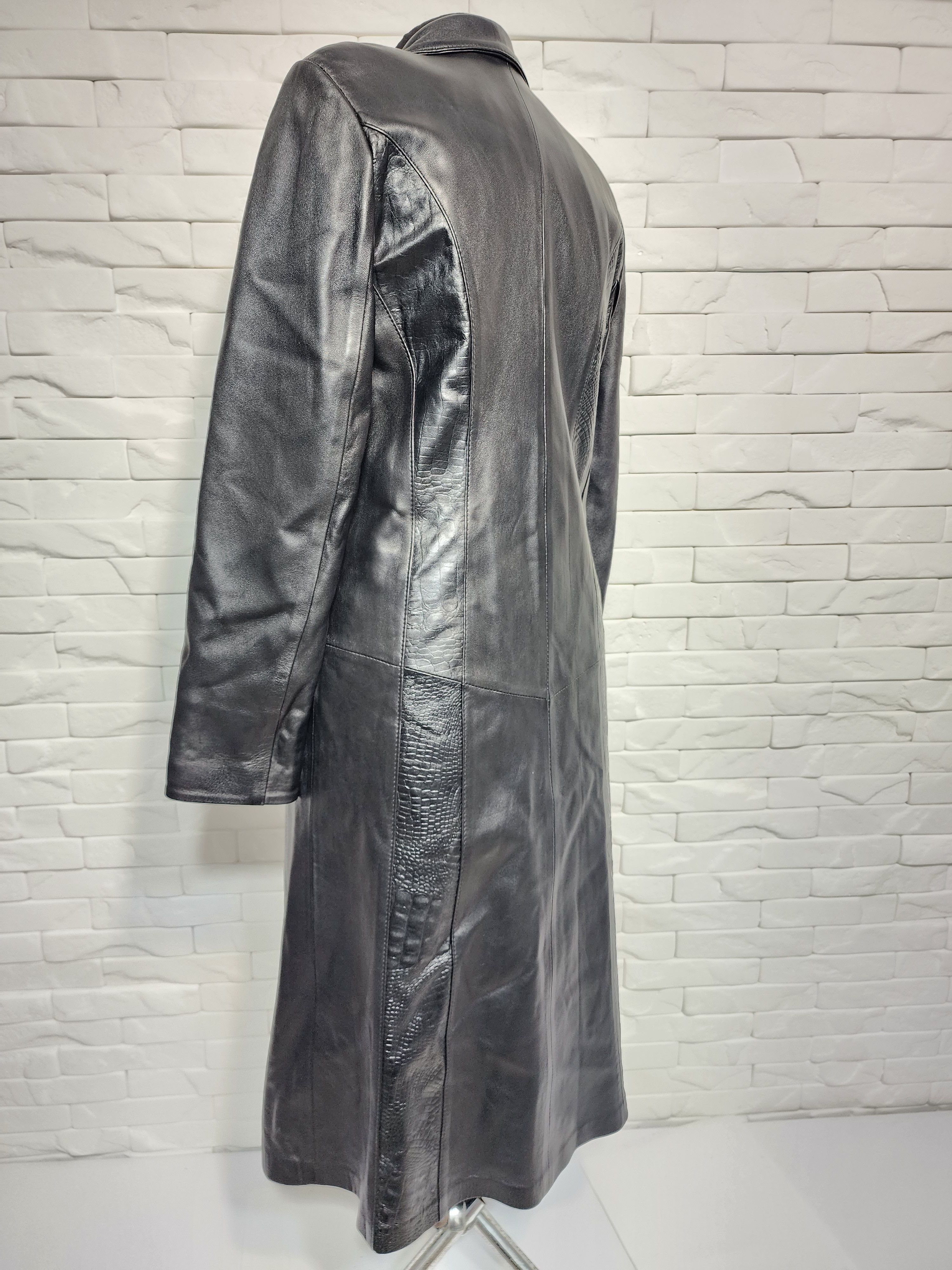 Genuine Leather Elegant Black Leather Raincoat: Women's Long Coat. Size L / US 10 / IT 46 - 6 Thumbnail
