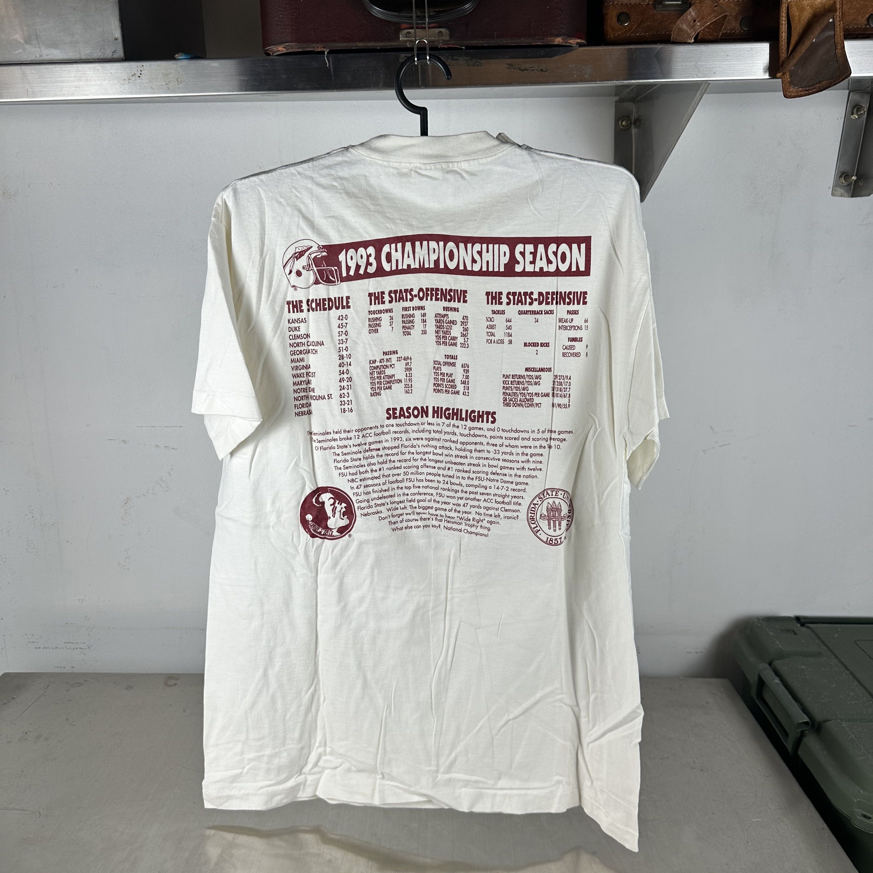 Vintage 1993 FSU Seminoles Football NCAA National Champions T-Shirt Size US XL / EU 56 / 4 - 3 Thumbnail