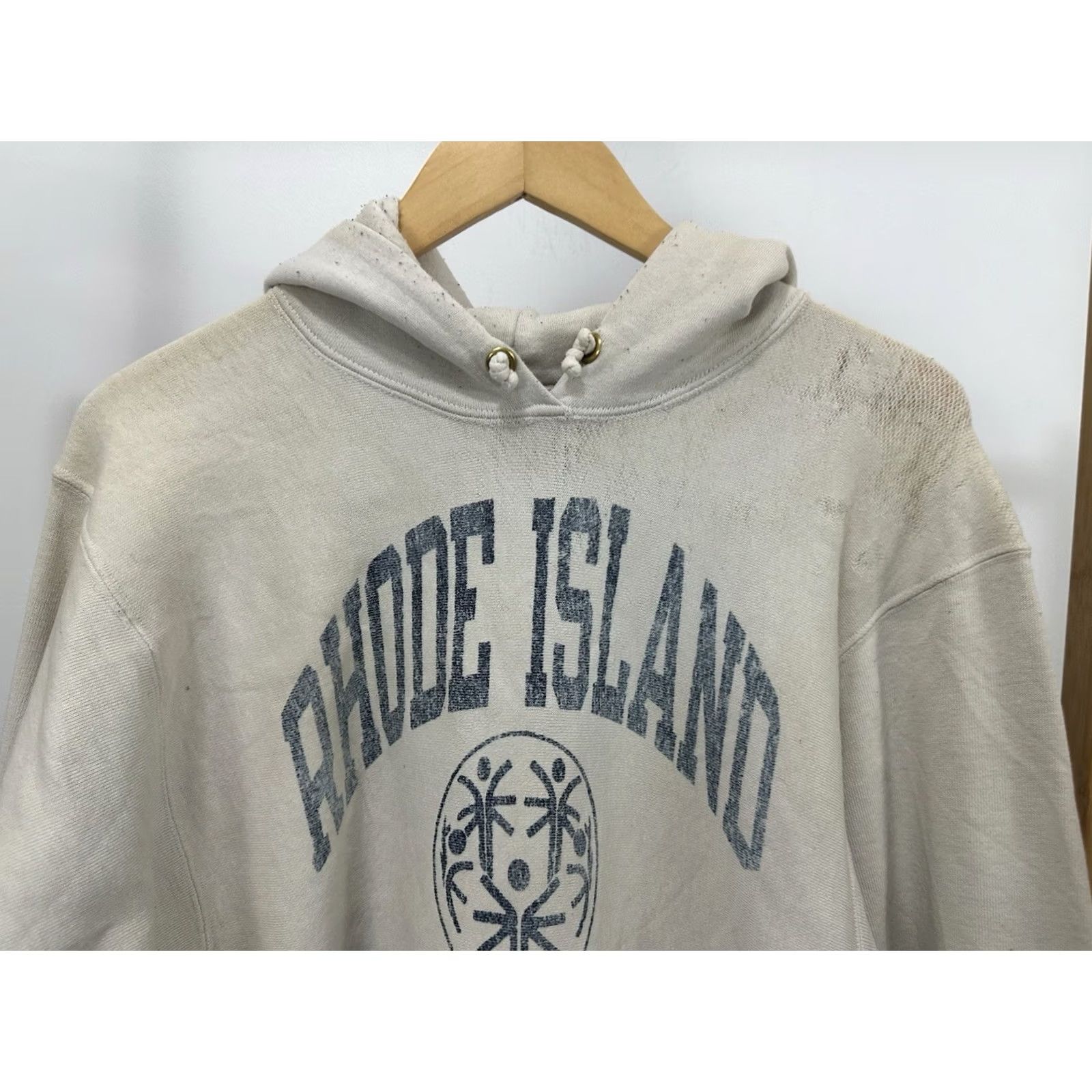 RHODE VTG Rhode Island Special Olympics Thrashed Distressed Worn Weave Hoodie XL Mens Ivory Pullover Grunge THRASHED DISTRESSED WORN threadbare thin 90s Size US XL / EU 56 / 4 - 6 Thumbnail