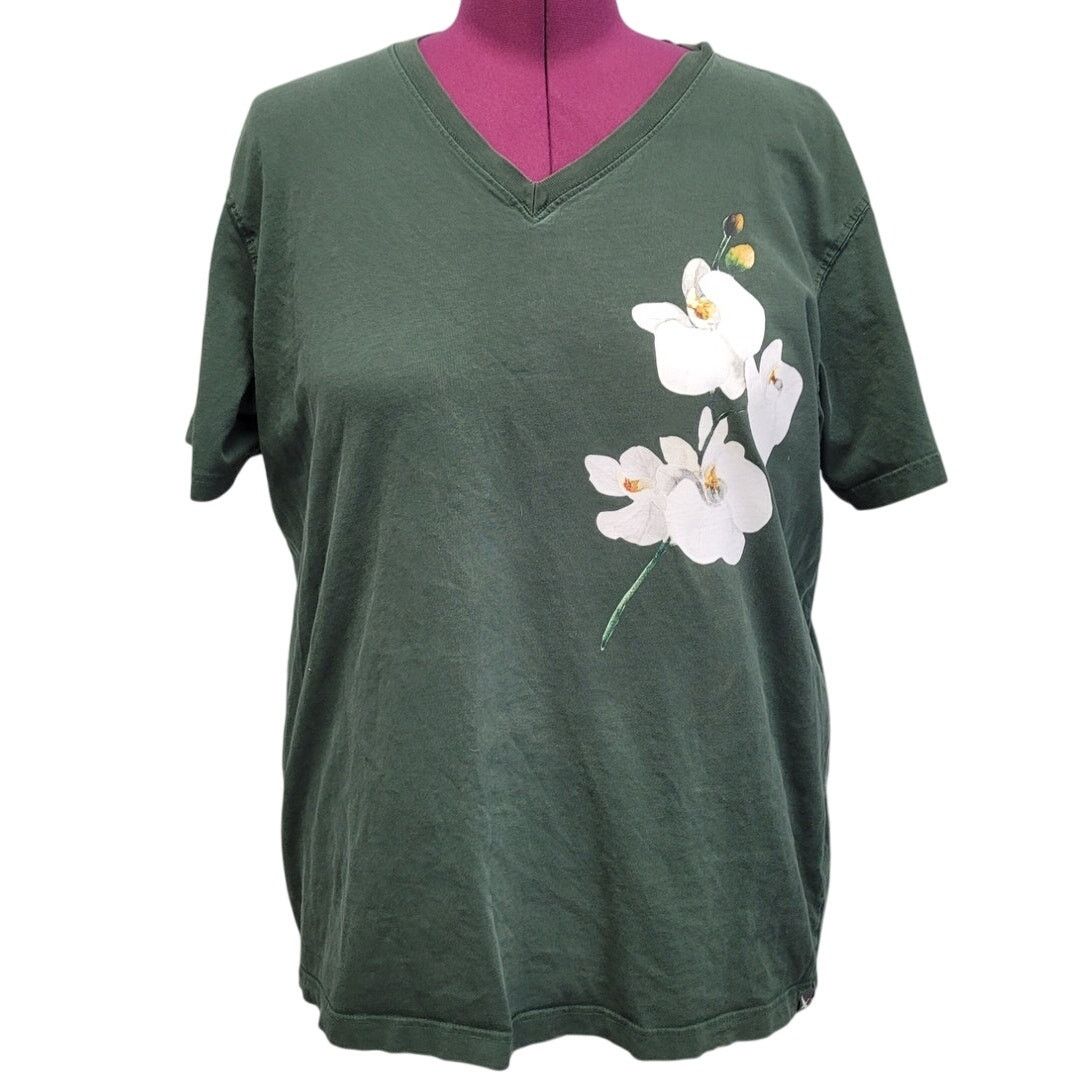 Eddie Bauer Hand Printed Womens 2XL Orchid Short Sleeve VNeck Tee Shirt Size XXL / US 16-18 / IT 52-54 - 1 Thumbnail
