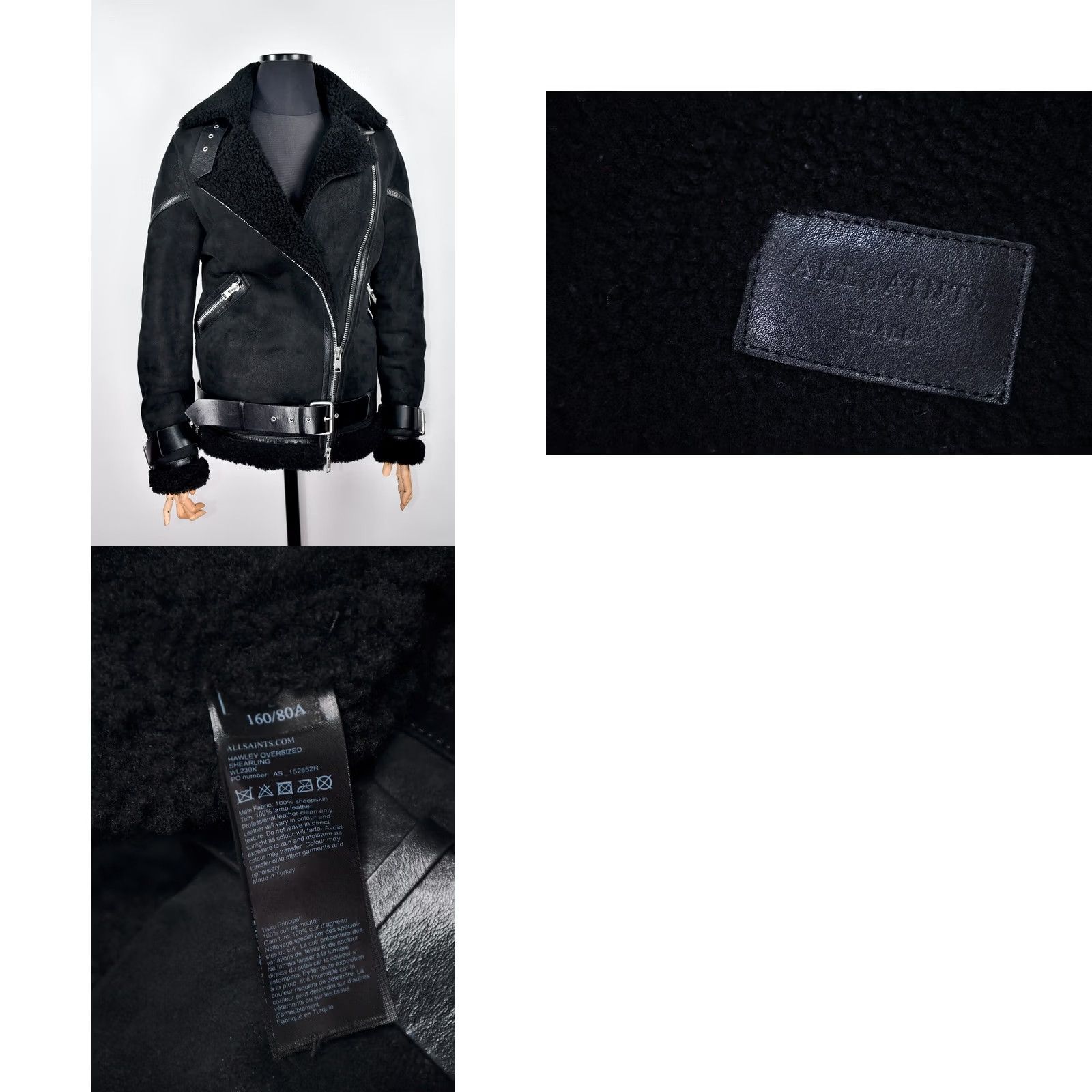 Allsaints AllSaints Hawley Oversized Shearling Jacket Womens S Black Biker Coat 100% Genuine Sheepskin Chest 50 cm Back Length 66 cm Size S / US 4 / IT 40 - 9 Thumbnail