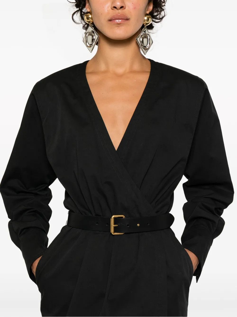 Saint Laurent Paris o1y0126 Belt Midi Dress in Black Size M / US 6-8 / IT 42-44 - 3 Thumbnail