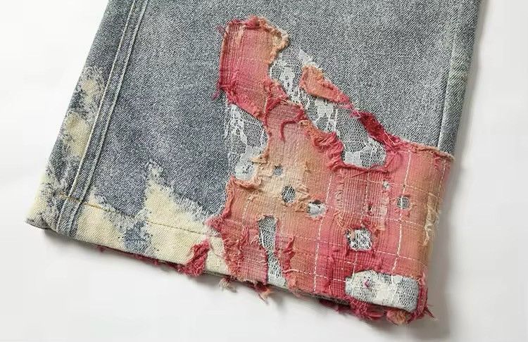 Vintage Patchwork Ripped Wide Leg Jeans Size US 28 / EU 44 - 10 Thumbnail