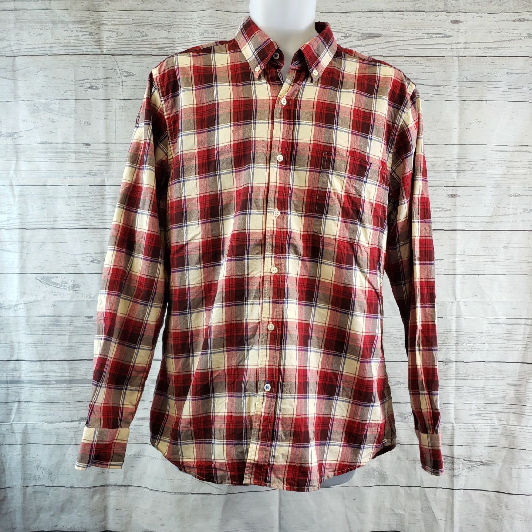 J.McLaughlin J McLaughlin Mens Trim Fit Shirt Sz Large Red Blue Plaid Long Sleeve Cotton Shirt N./a Size US L / EU 52-54 / 3 - 2 Thumbnail