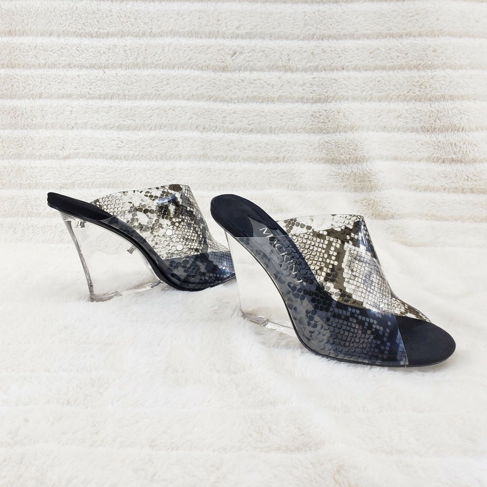 Other Mac J Black Transparent Snake Print Slip On Clog 5" Clear Ac Size US 10 / IT 40 - 5 Thumbnail