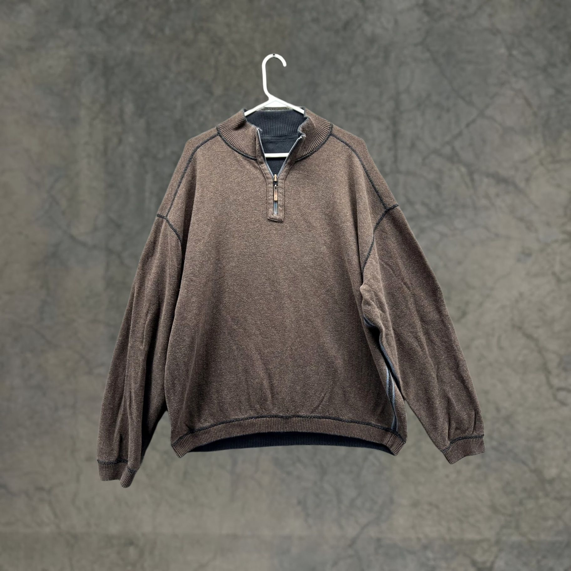 Tommy Bahama Tommy Bahama Sweater Mens XL Brown Black 1/4 Zip Reversible Knit Pullover Size US XL / EU 56 / 4 - 1 Thumbnail