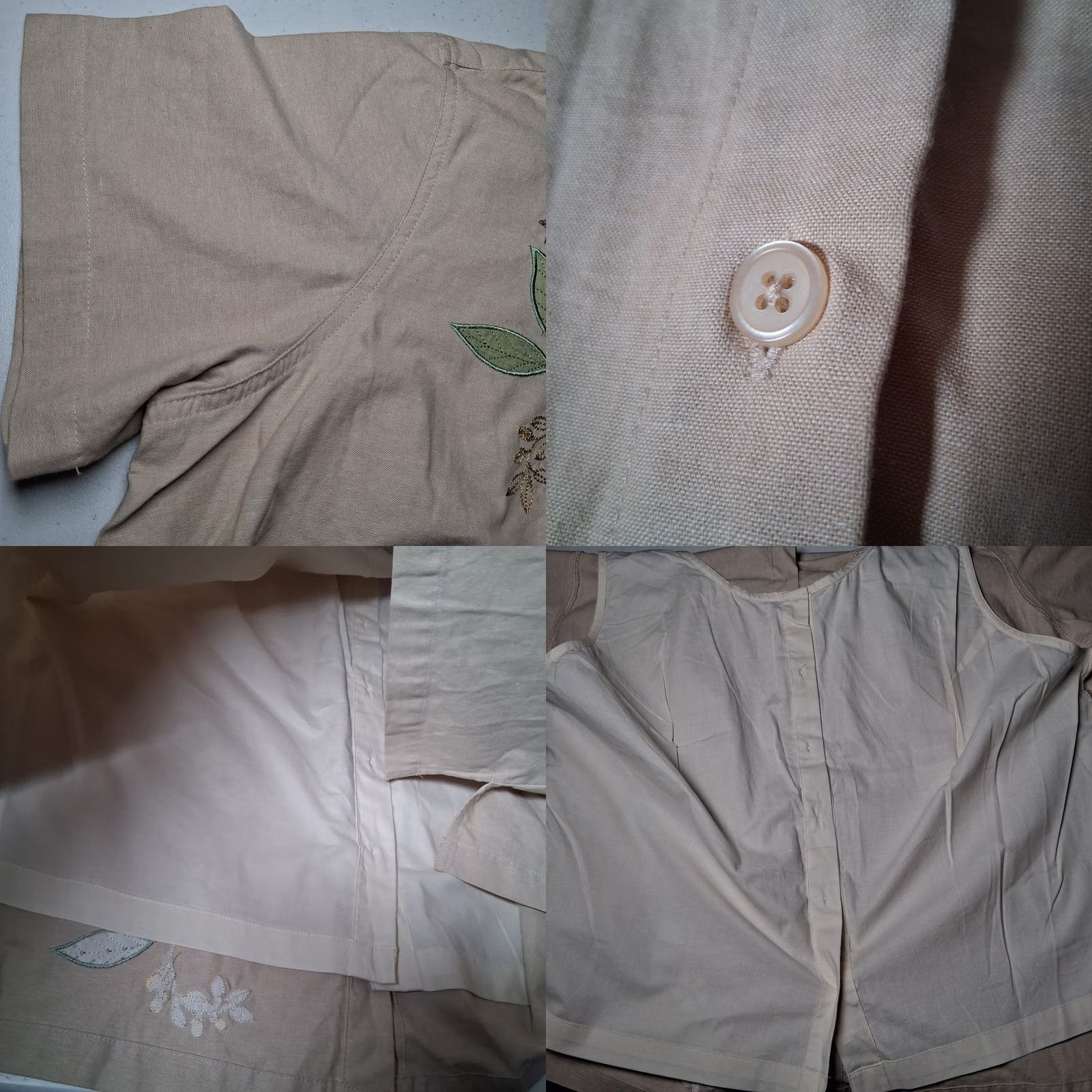 Basic Editions VINTAGE Basic Editions Shirt 2XL Beige Linen Floral Short Sleeve Women's Blouse Beaded Embroidered Flowers Linen Shirt Size XXL / US 16-18 / IT 52-54 - 9 Thumbnail