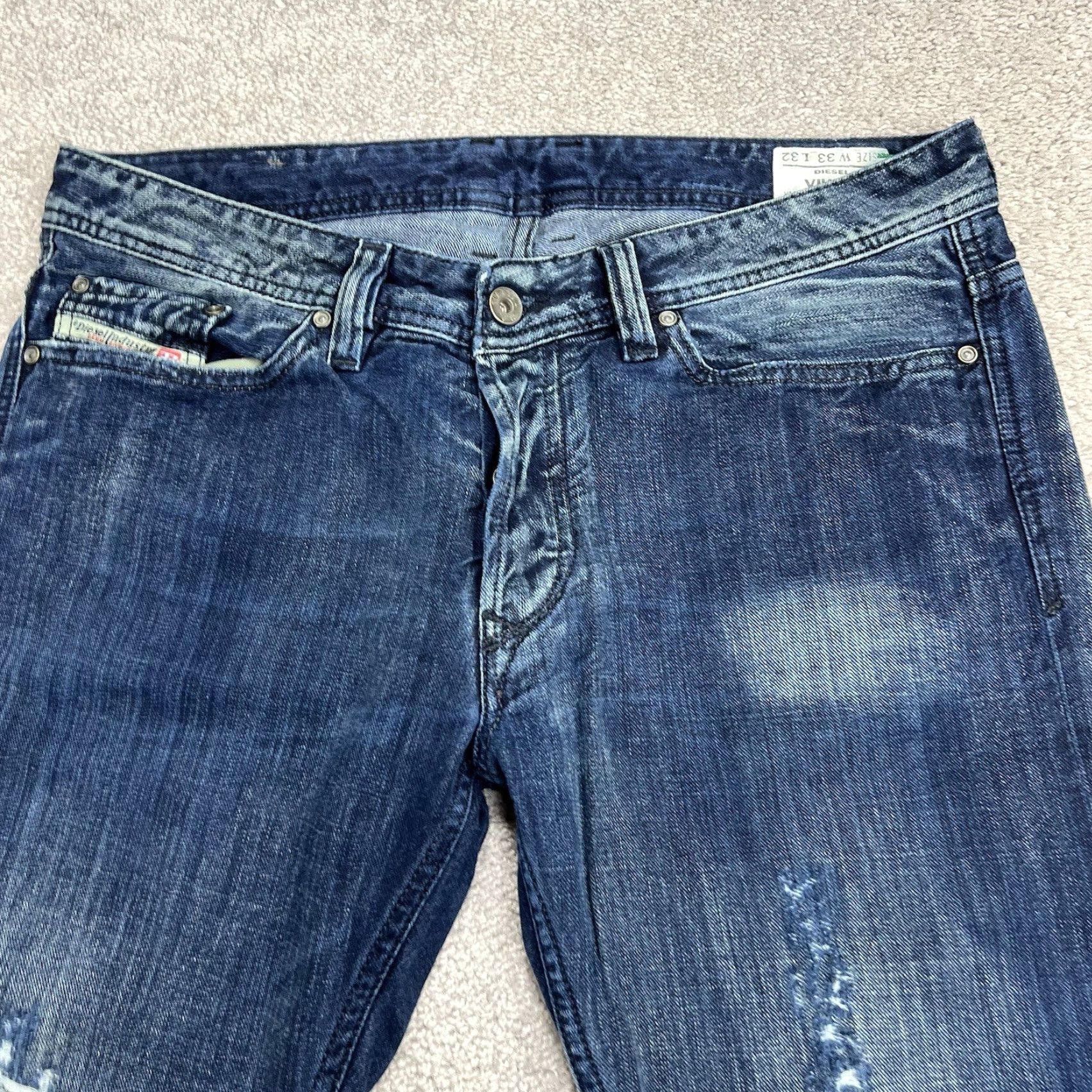 Diesel Diesel Jeans Mens 33x32 Viker Distressed Button Fly Straight Dark Wash Denim Jeans Size US 33 - 2 Thumbnail