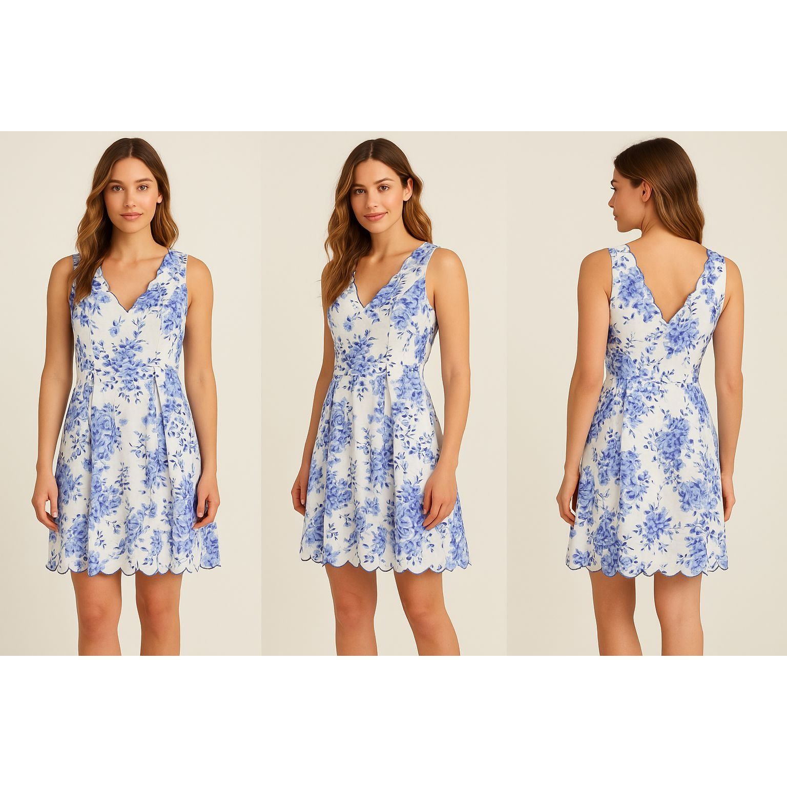 Other For Cynthia Women Blue Floral Dress M Scallop Hem Resort Sty Size M / US 6-8 / IT 42-44 - 1 Thumbnail