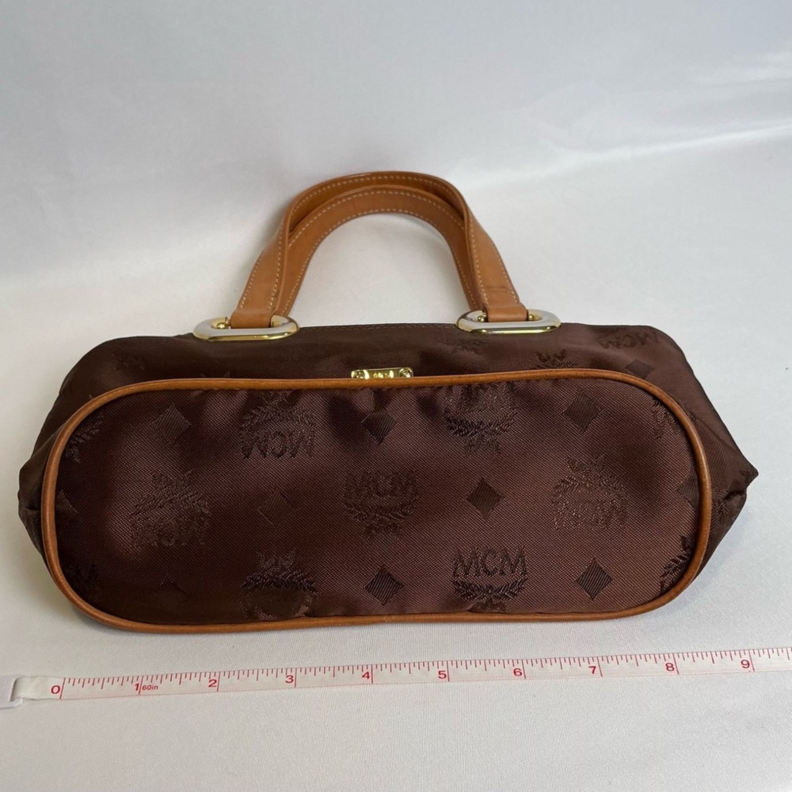 MCM MCM Chestnut Brown Visetos Monogram Nylon Tote Bag Gold Trim Size ONE SIZE - 13 Thumbnail
