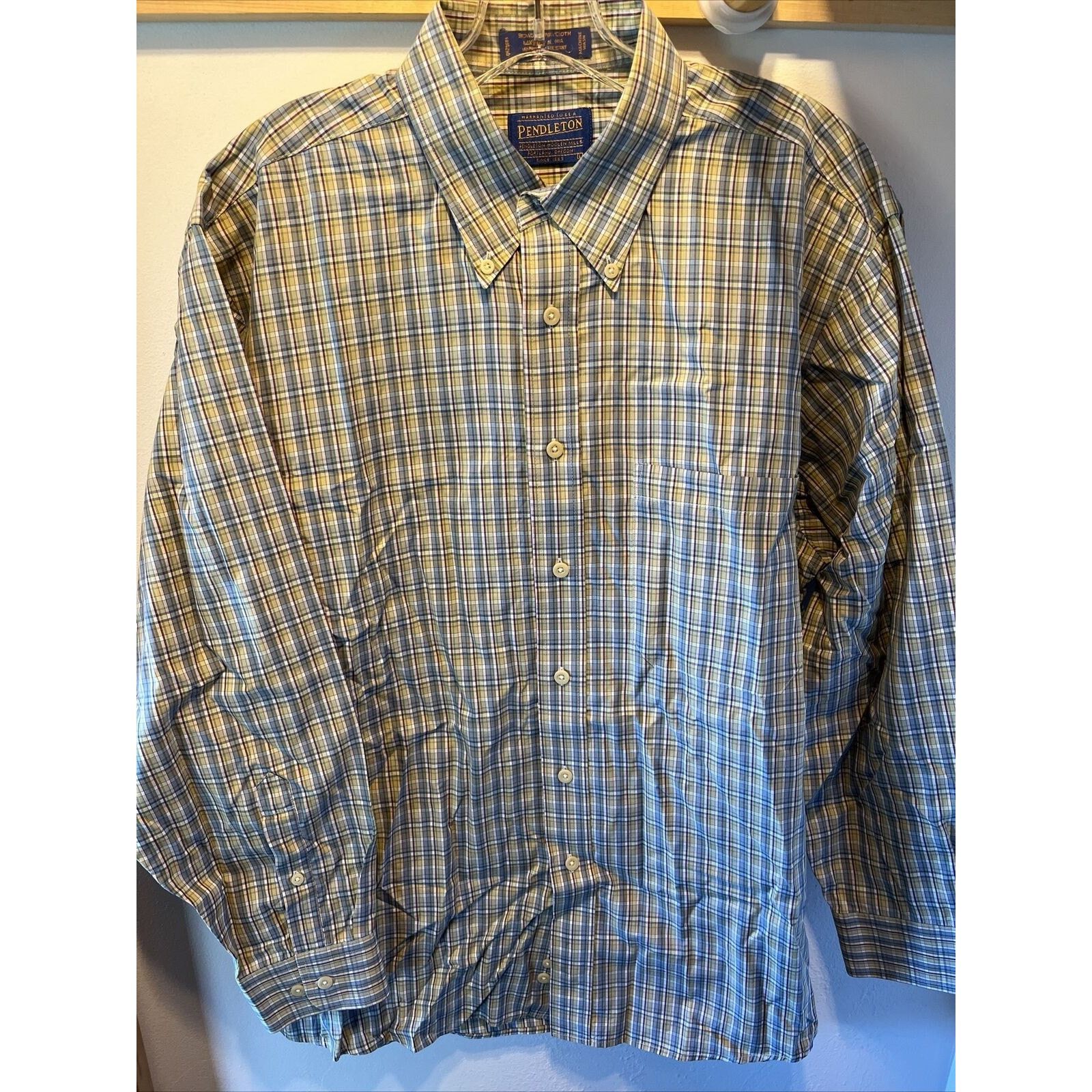 Pendleton Pendleton Men L Green Blue Check Broadway Cloth Cotton Shirt Size US L / EU 52-54 / 3 - 2 Thumbnail