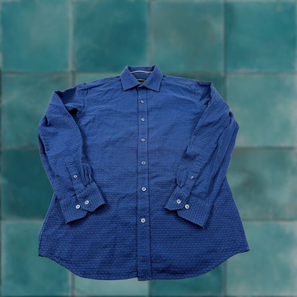 BUGATCHI Bugatchi Shirt Mens Large Blue Geometric Long Sleeve Button Front Shaped Fit Size US L / EU 52-54 / 3 - 1 Thumbnail