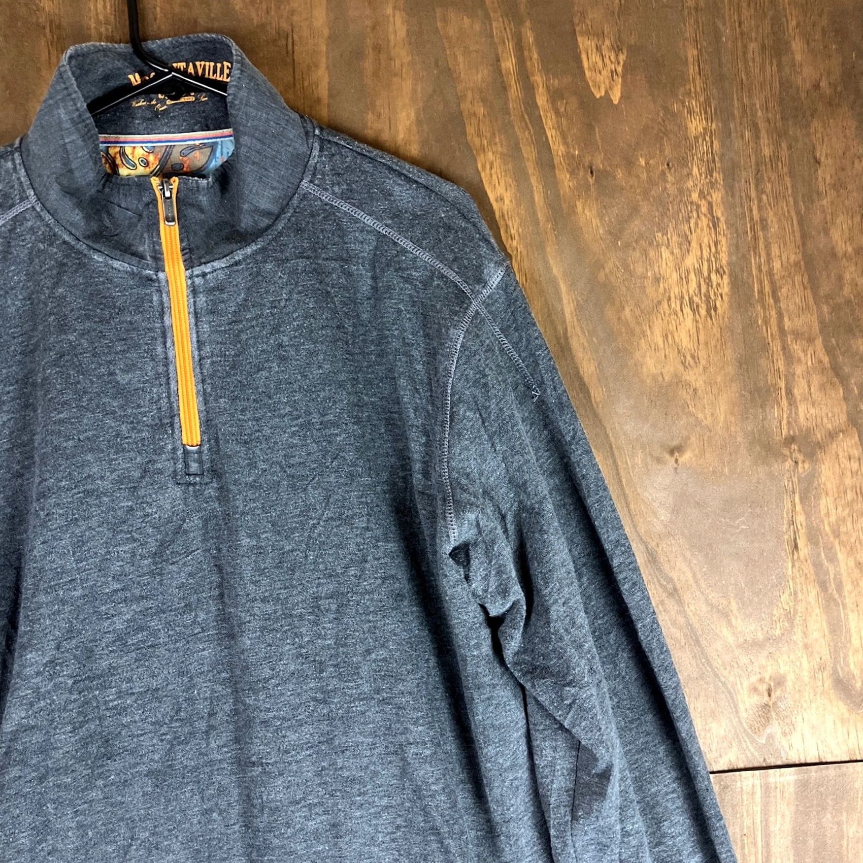 Vintage Margaritaville Mens Sweater Charcoal Gray 1/4 Zip Long Sleeve Large Size US L / EU 52-54 / 3 - 5 Thumbnail
