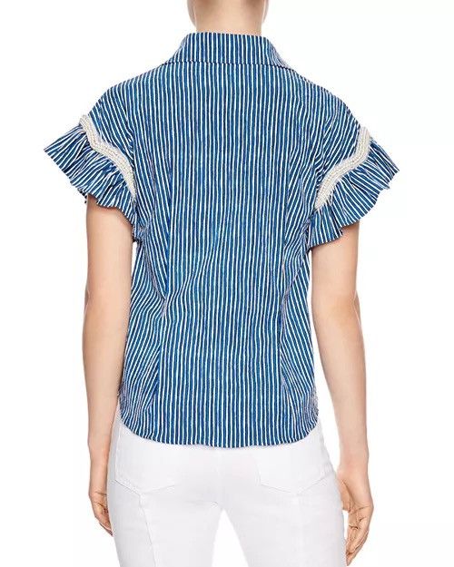 Sandro SANDRO Erine Blue Striped Ruffled-sleeve Shirt Blouse S Size S / US 4 / IT 40 - 2 Thumbnail