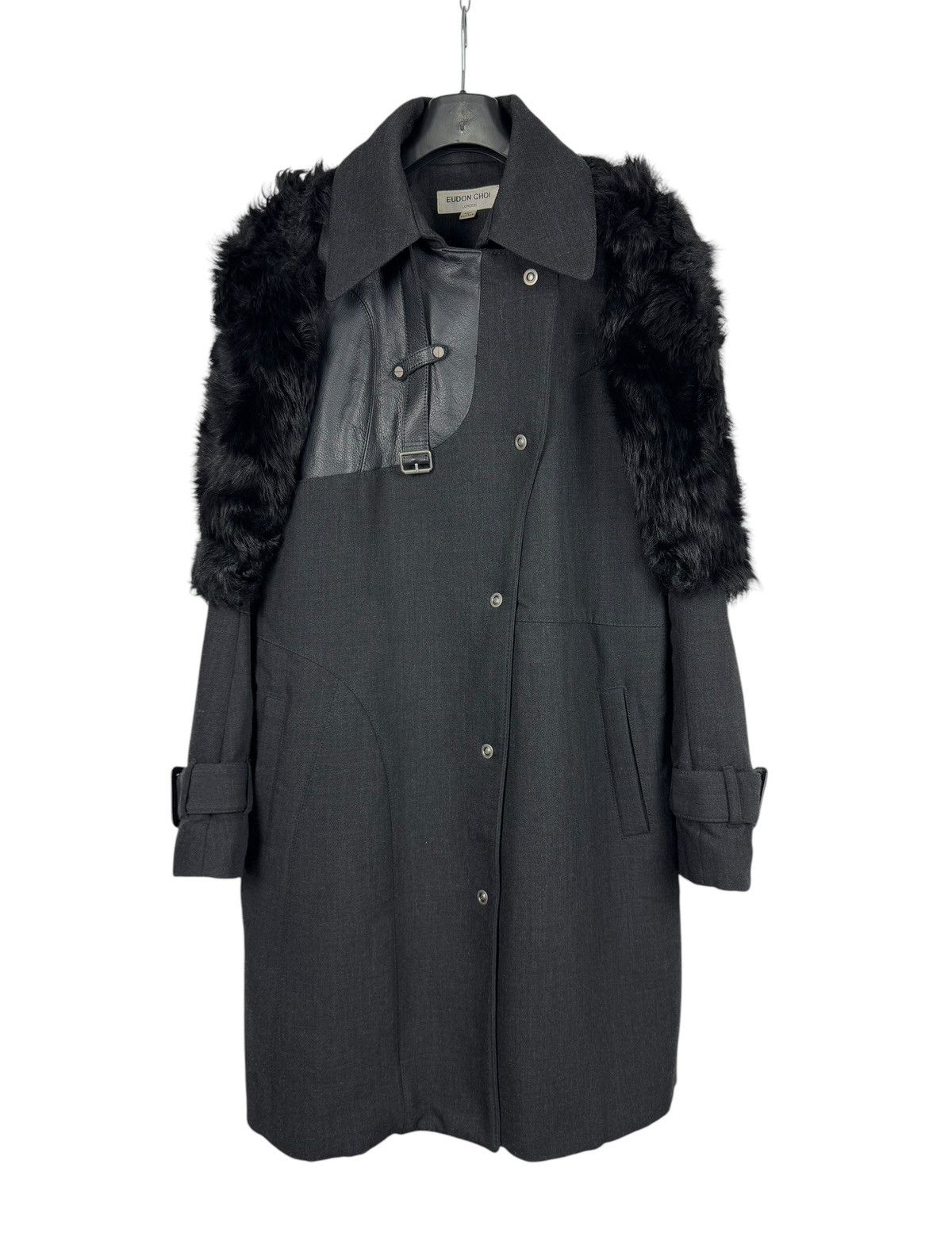 Designer Eudon Choi London Coat Wool-Leather & Real Fur Details UK10 Size M / US 6-8 / IT 42-44 - 14 Thumbnail
