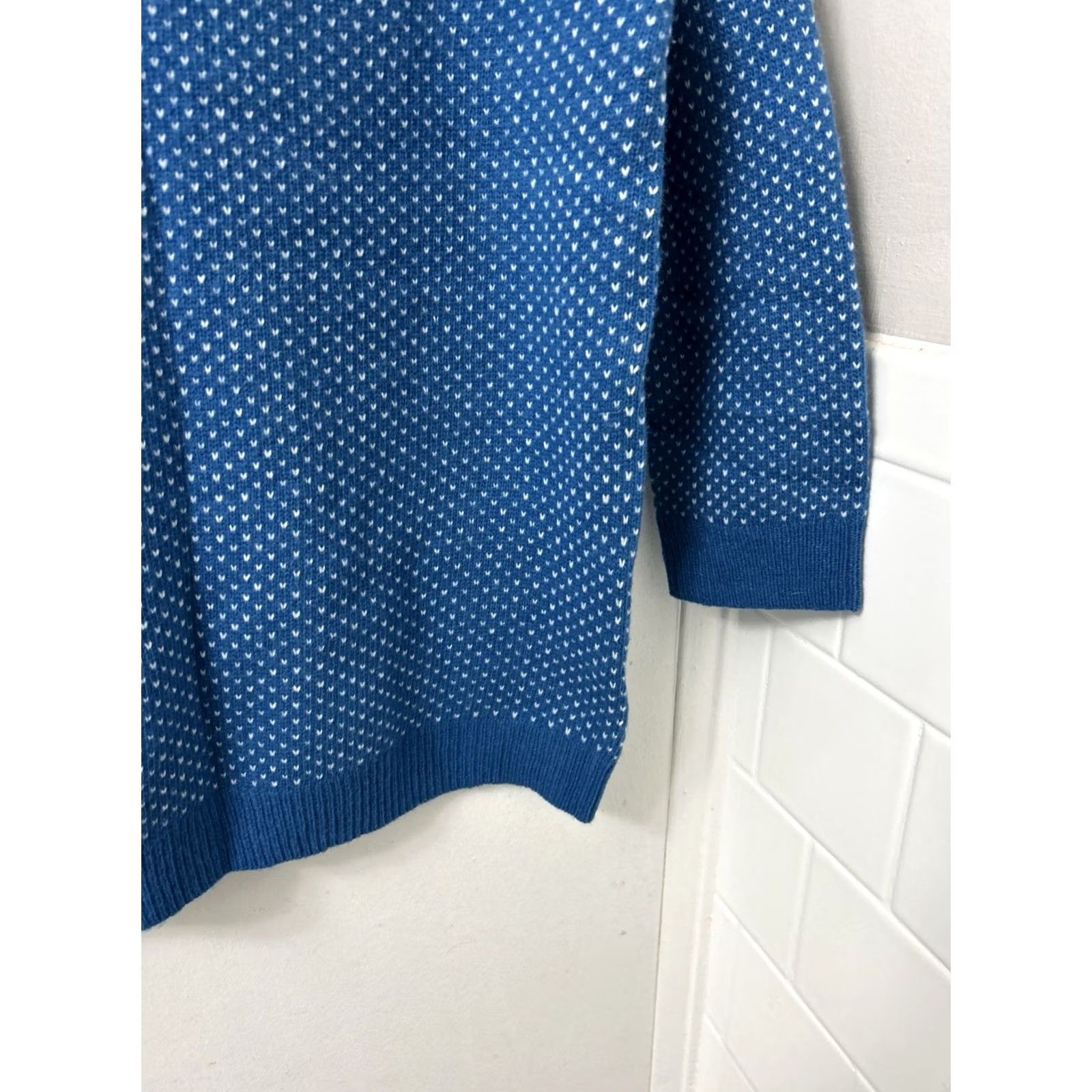 CO Telluride Clothing Co. Sweater Womens Large Blue White Crew Knit Raglan Sleeve NWT Beaded Fair Isle Pullover Casual Season Winter Holiday 3/4 Sleeve Size L / US 10 / IT 46 - 6 Thumbnail