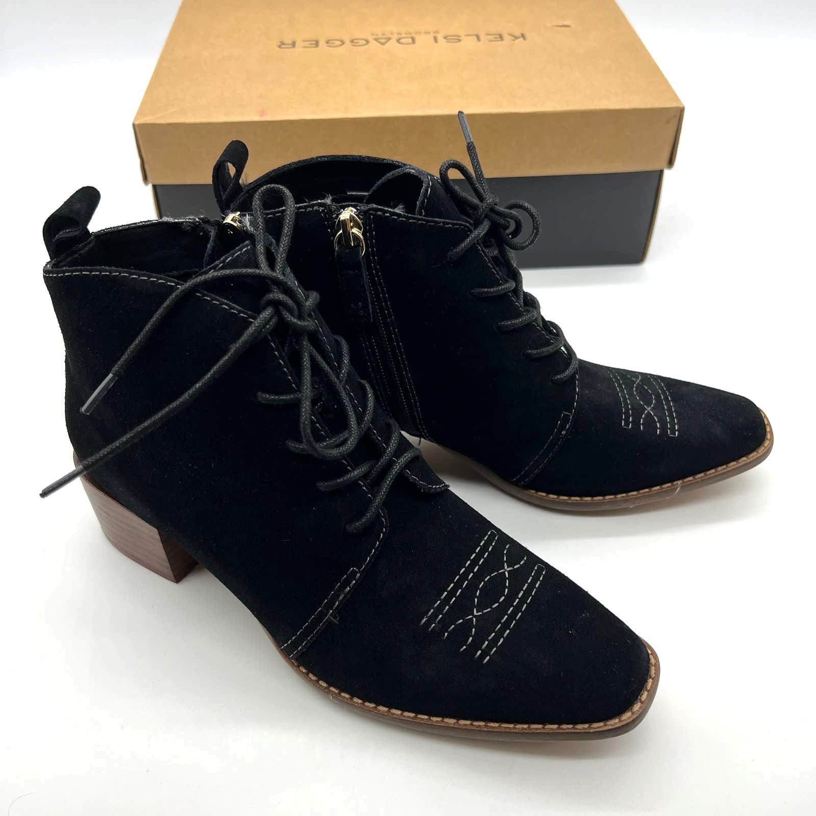 Other Suede Lace Up Ankle Boot Womens Black Heel Size 6.5 M Size US 6.5 / IT 36.5 - 1 Thumbnail