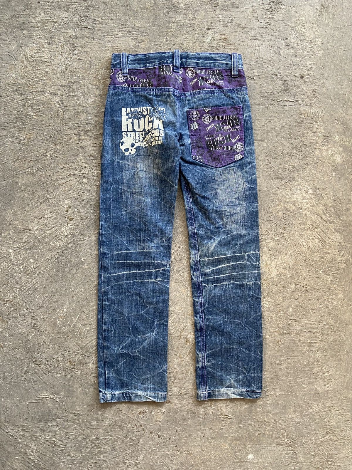 Le Grande Bleu (L.G.B.) 2000s Ba-Tsu Studio - Skull Boy AOP Denim Pants Size US 26 / EU 42 - 15 Thumbnail