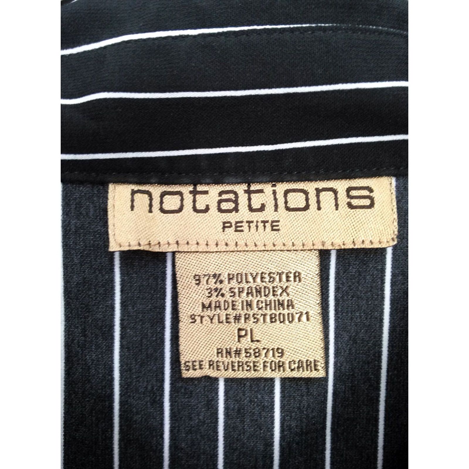 Vintage Notations Petite Women Button Down Striped Shirt Black White Long Sleeve PL Size L / US 10 / IT 46 - 3 Thumbnail