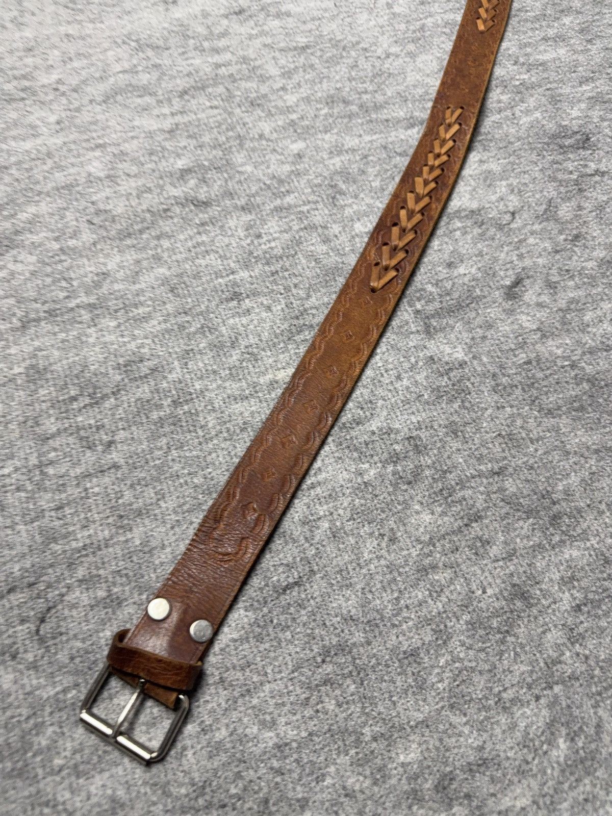 Vintage 90s Vintage Brown Tooled Leather Belt Braided Detail Western Size ONE SIZE - 6 Thumbnail