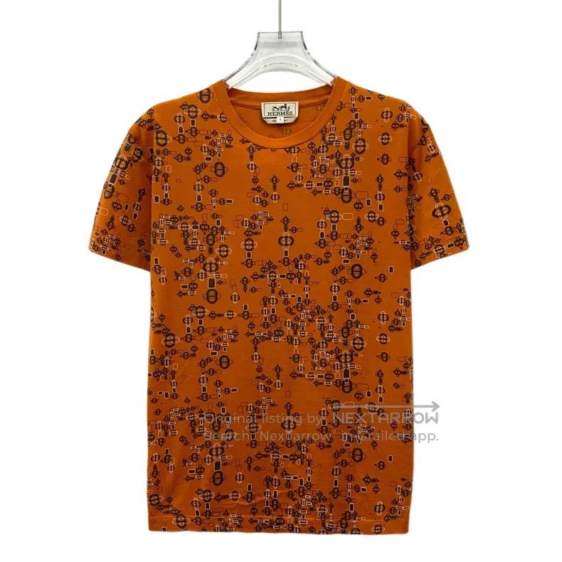 Hermes Hermes Orange Lock扣Printed Cotton Round Collar Short Sleev Size S / US 4 / IT 40 - 1 Thumbnail