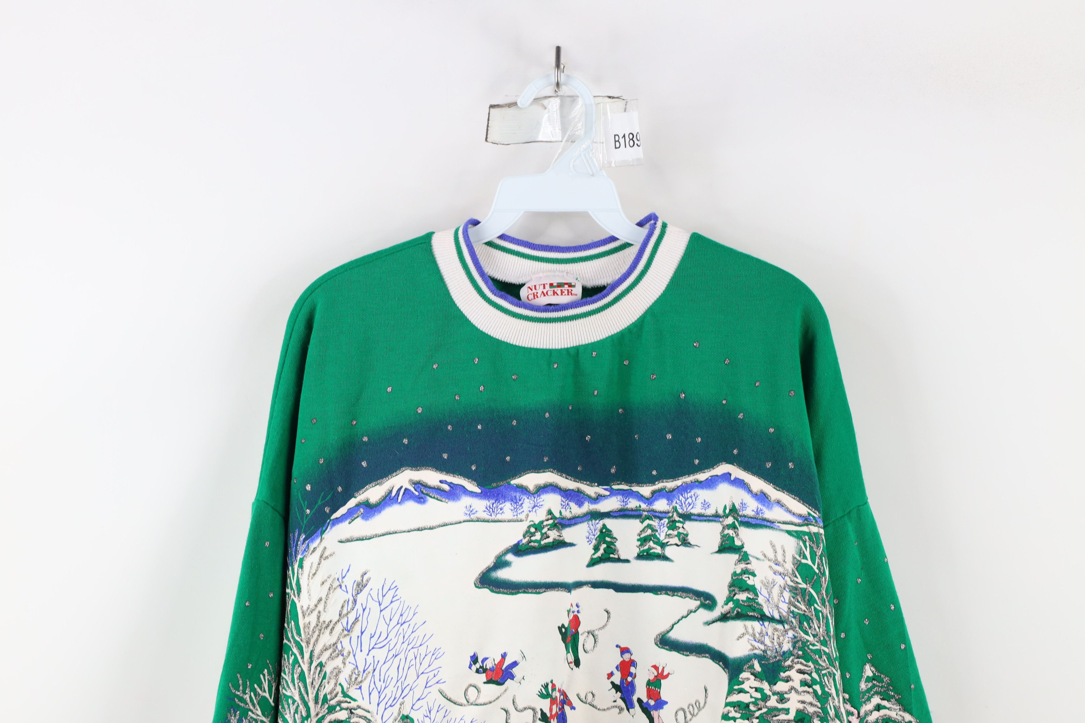 Vintage Vintage 90s Streetwear All Over Print Sweatshirt Green USA Size XL / US 12-14 / IT 48-50 - 2 Thumbnail