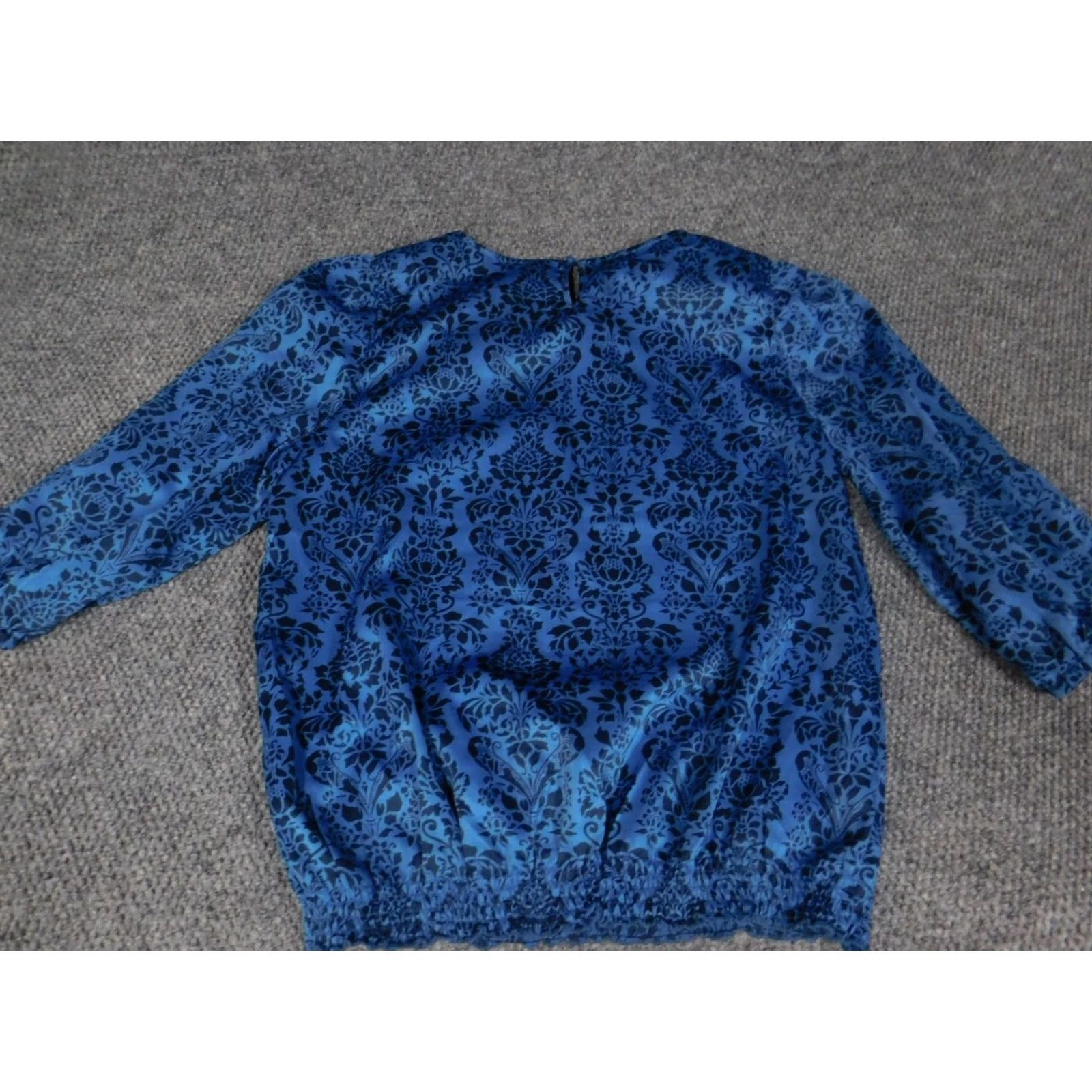 Vintage Ashley Judd Womens Blouse XL Blue Floral Crew Neck Pullover Stretch Long Sleeve Regular Fit Button Polyester Size XL / US 12-14 / IT 48-50 - 7 Thumbnail