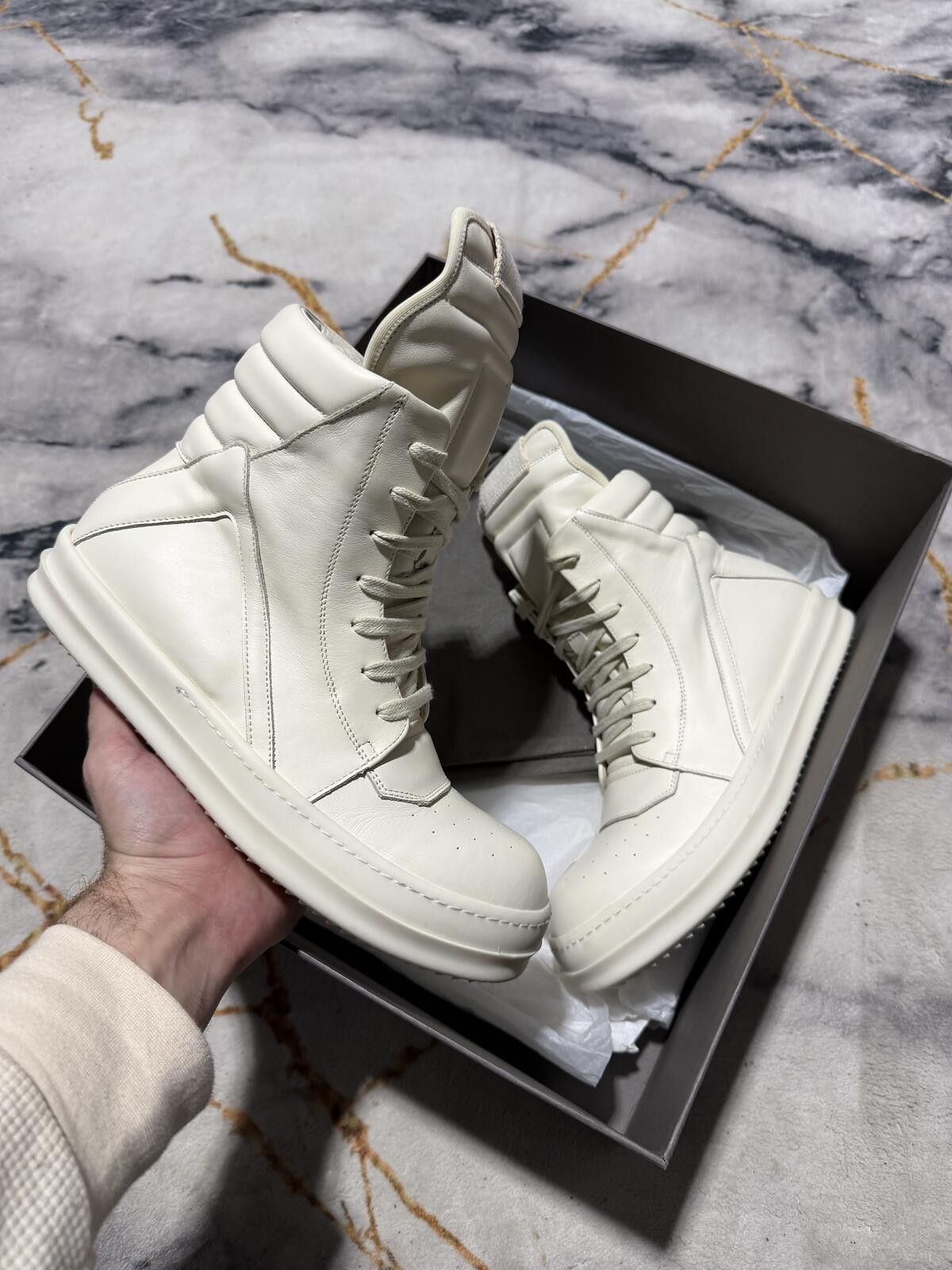 Rick Owens Mainline Geobasket Milk White - Sz 8.5W