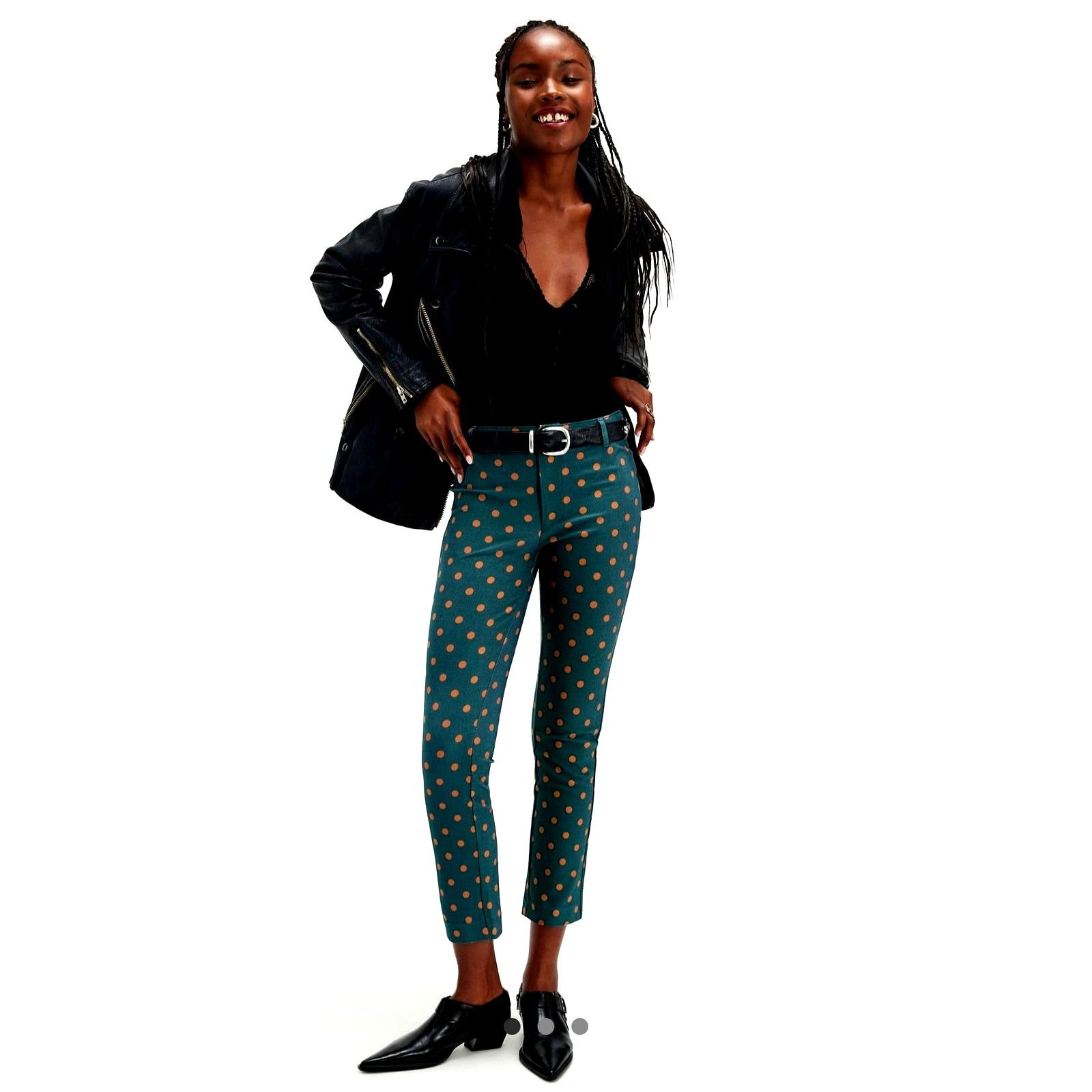 Free People Free People Molly Printed Slim Pants Emerald Polka Dots 12 Size 34" / US 12 / IT 48 - 3 Thumbnail