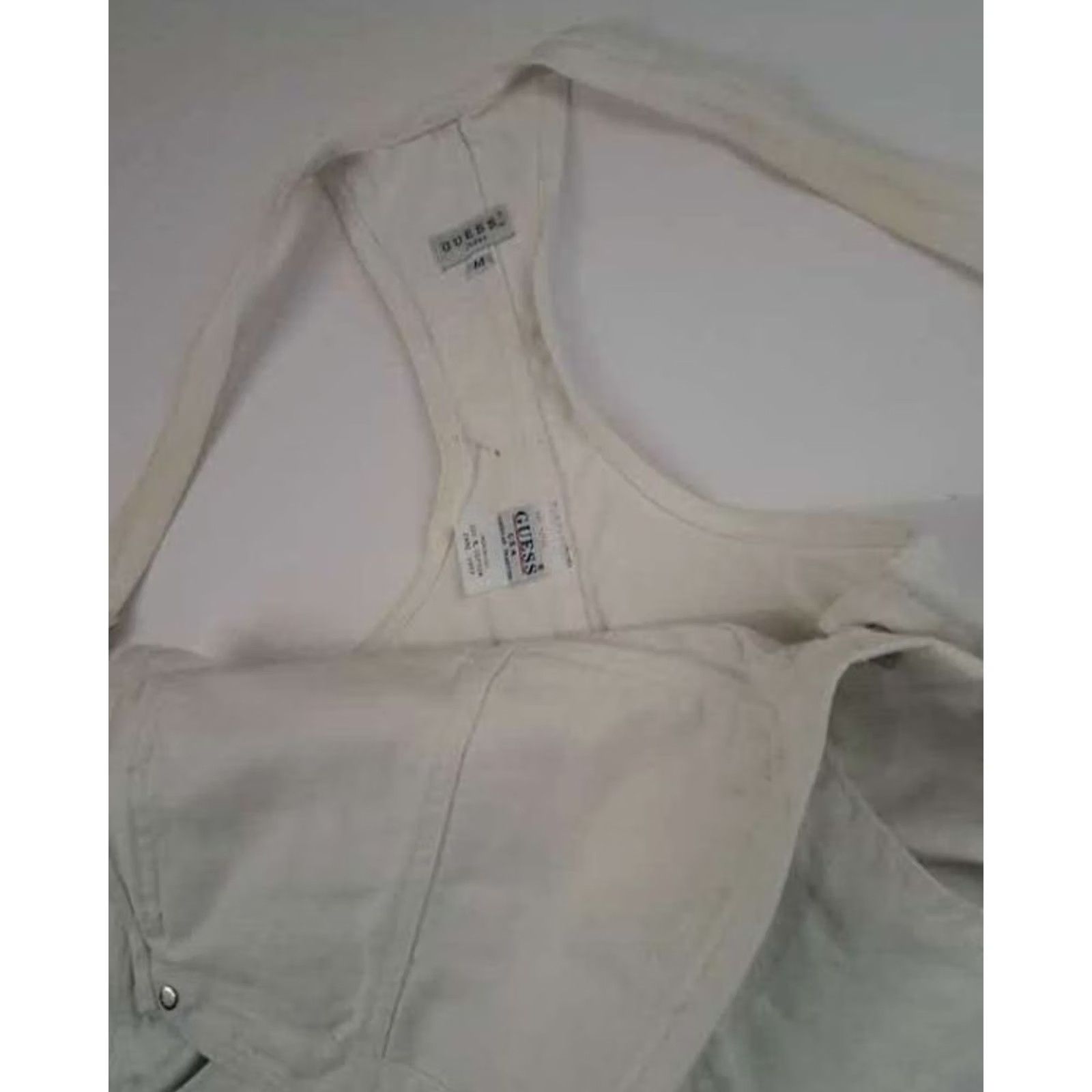 Guess VINTAGE GUESS White Overall Shorts Womens Medium USA Made Denim 100% Cotton Daisy Duke 30in Waist Mid Rise Size 30" / US 8 / IT 44 - 3 Thumbnail