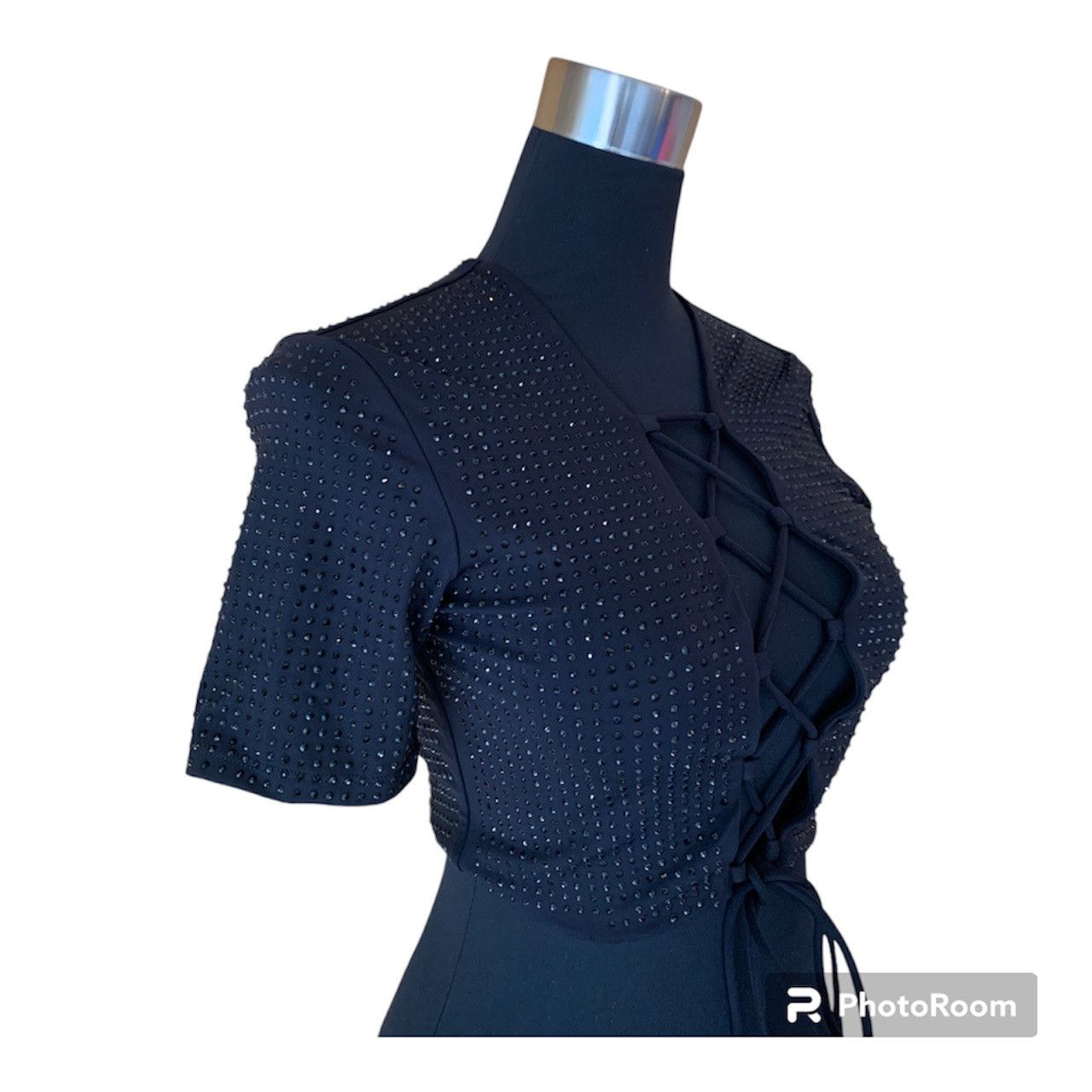 Vintage Y2K Hand Beaded Black Gemstone Crop Top with Ties Size M / US 6-8 / IT 42-44 - 6 Thumbnail
