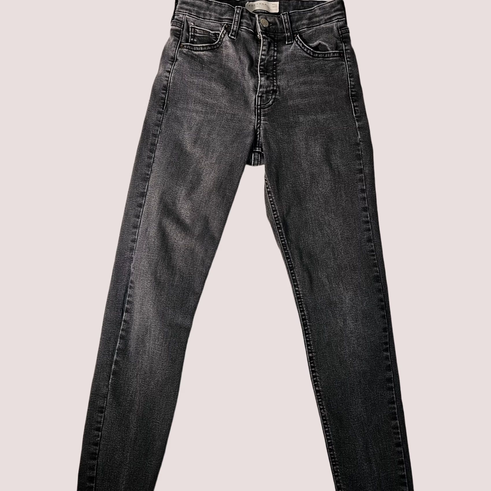 Topshop Topshop Jeans Women 25x30 Black Stone Wash Denim Skinny Slim Pants Inseam 25 in Stretch Pockets Zipper Button Size 40" / US 18 - 1 Thumbnail