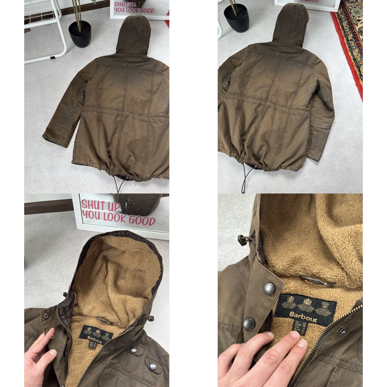 Barbour VINTAGE Barbour Jacket Parka Wax Cotton Brown Women's Coat Hooded Size UK 12 US 8 M Brown 90s Retro Vintage Barbour Clothes Womens Parka Jacket Size M / US 6-8 / IT 42-44 - 9 Thumbnail