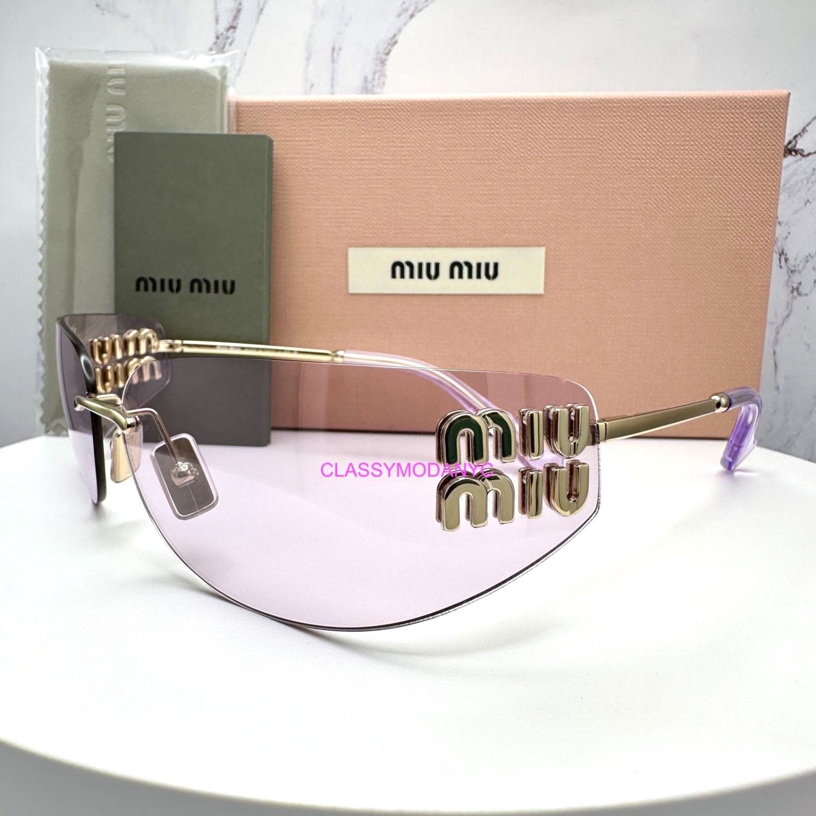 Miu Miu New MIU MIU Sunglasses Gold Pink Wrap AUTHENTIC Runway 2025 Size ONE SIZE - 8 Thumbnail