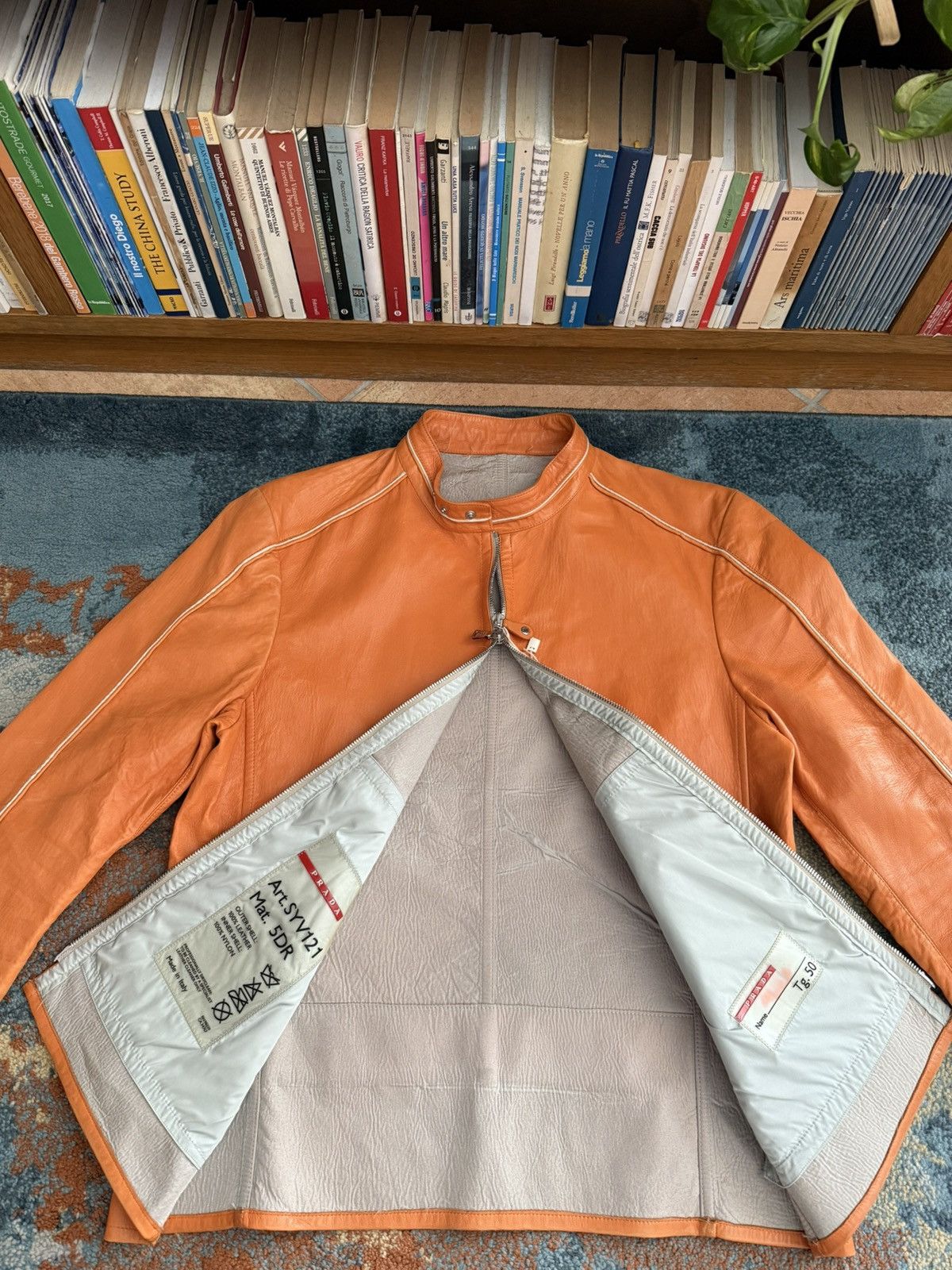 Prada Prada AW2000 Vintage Orange Y2k Biker Leather Jacket Size US M / EU 48-50 / 2 - 12 Thumbnail