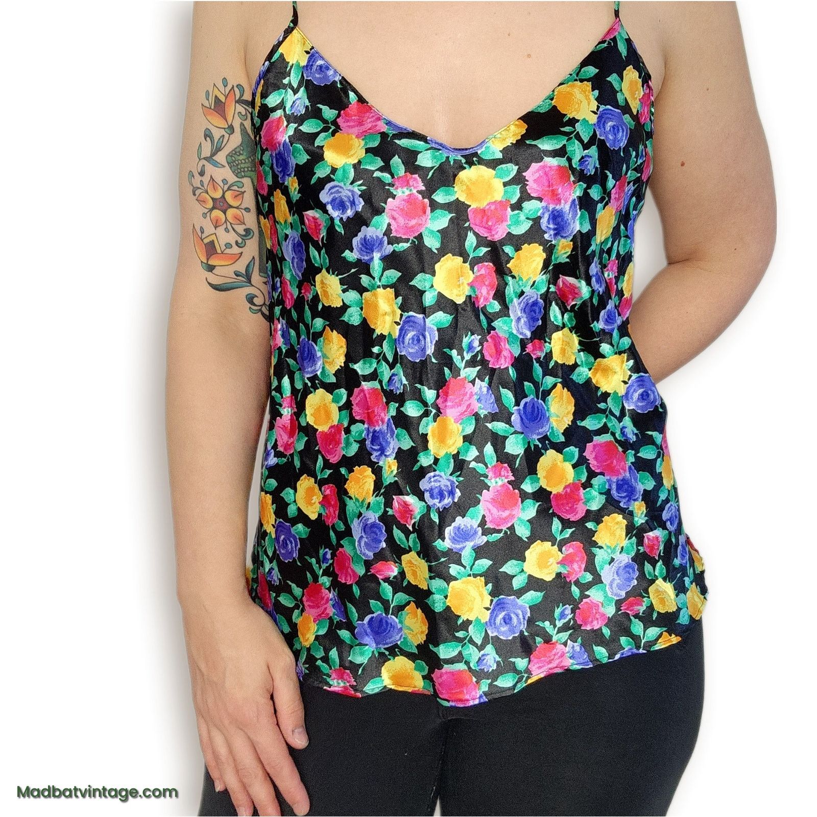 Vintage Vintage Silky Camisole Top Bright Floral Spaghetti Strap L Size L / US 10 / IT 46 - 1 Thumbnail