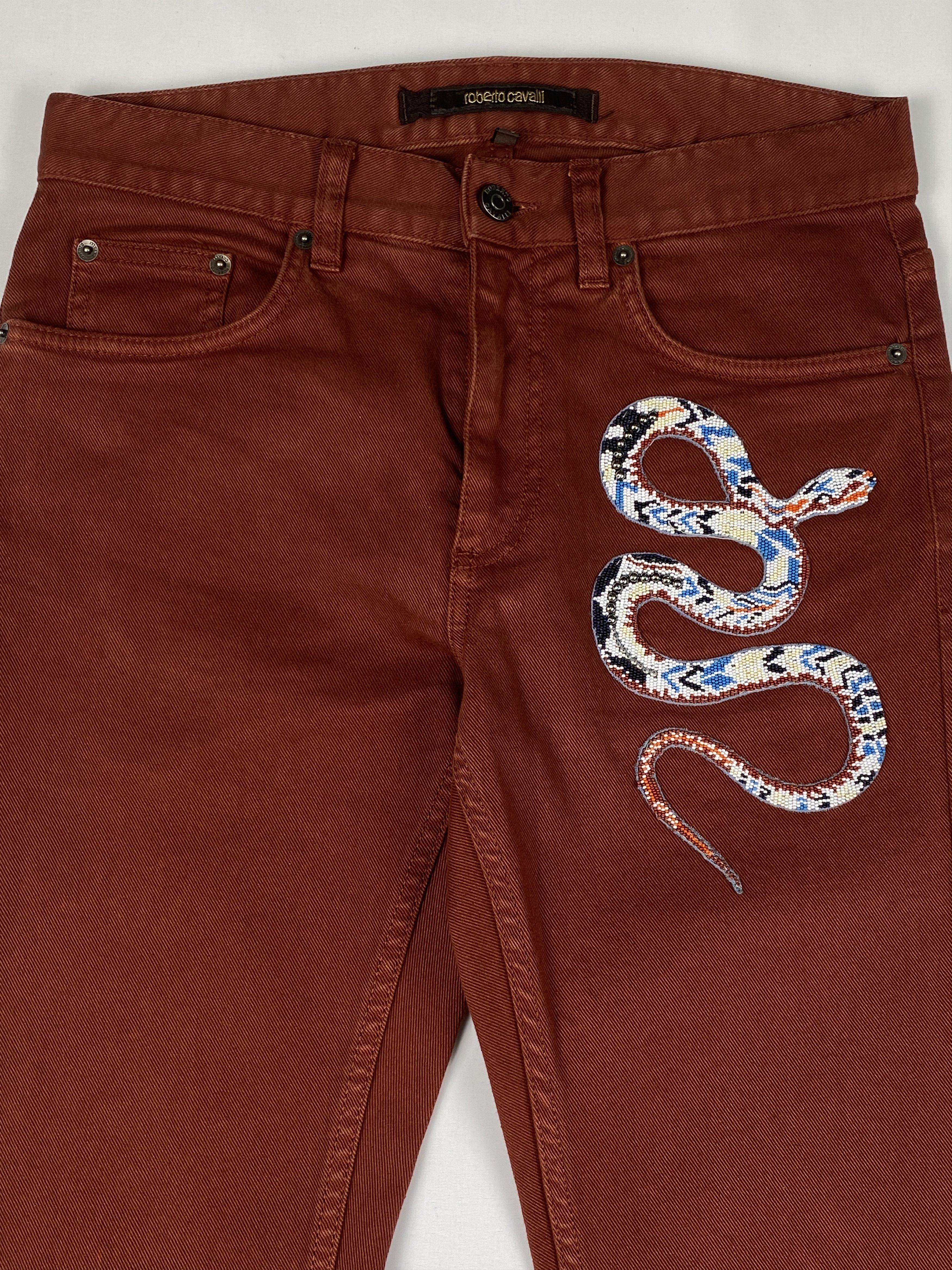 Just Cavalli Beaded Snake Graphic Denim Jeans Size US 30 / EU 46 - 3 Thumbnail