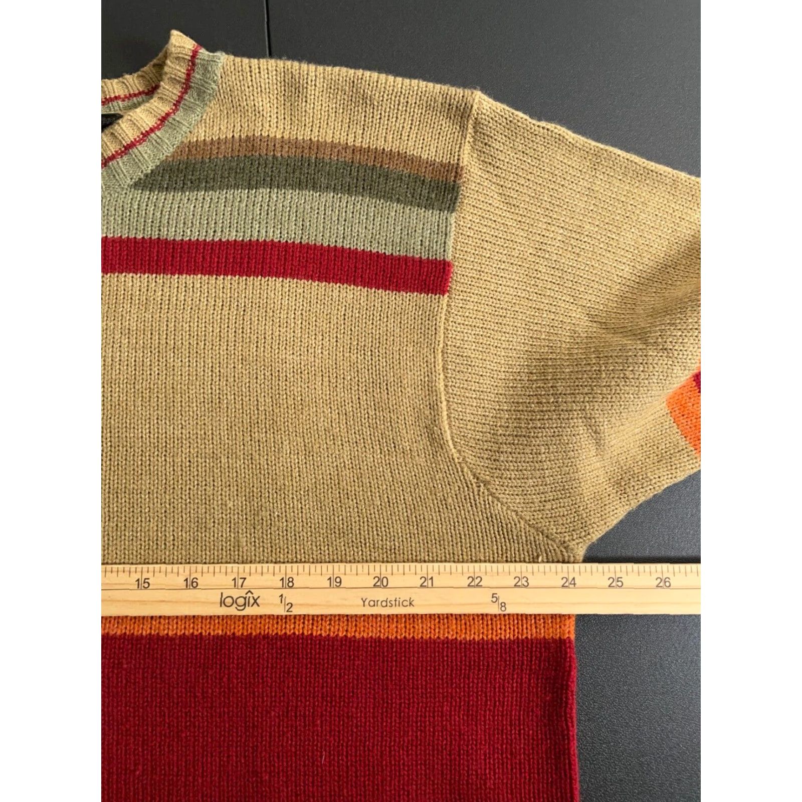 Vintage VINTAGE Y2K Striped Sweater Adult XL Beige Red Chunky-Knit Crewneck Hipster Mens Size US XL / EU 56 / 4 - 5 Thumbnail