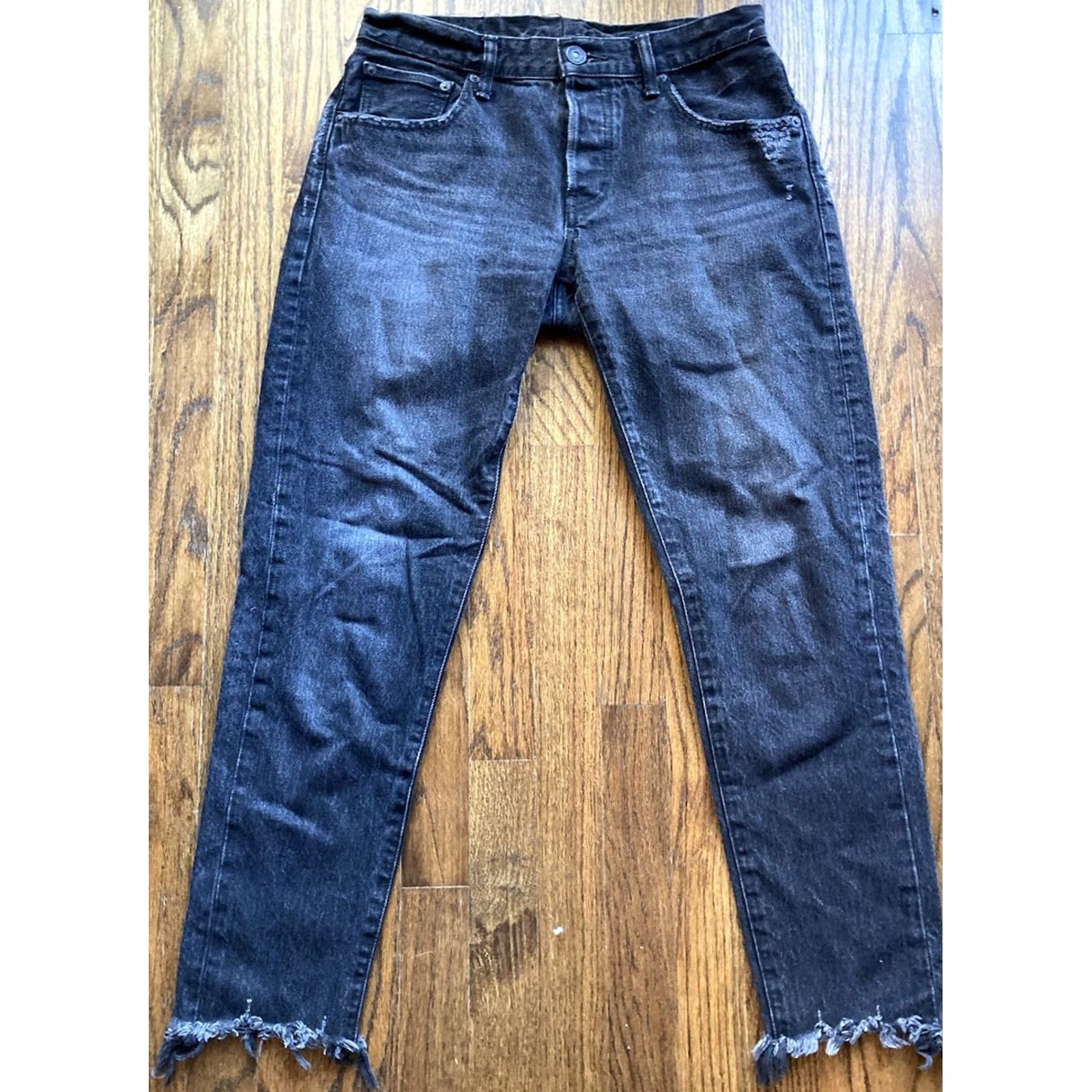 MOUSSY VINTAGE Moussy Jeans Womens Size 29 Black Raw Hem Tapered Buttonfly Distressed Japan 28in Inseam Mens? Size 29" - 2 Thumbnail