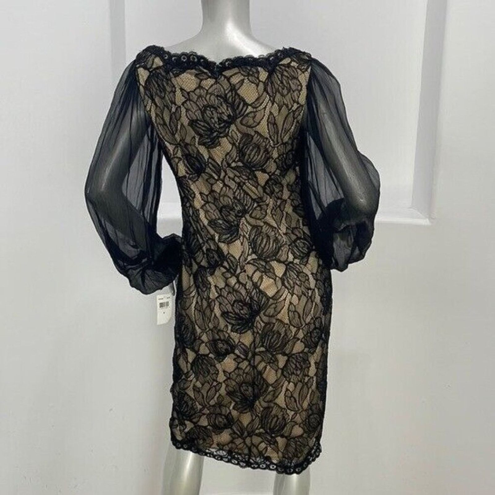 Tadashi Shoji Tadashi Shoji Black Lace Sheath Dress Midi Long Sleeve 8 Size M / US 6-8 / IT 42-44 - 13 Thumbnail