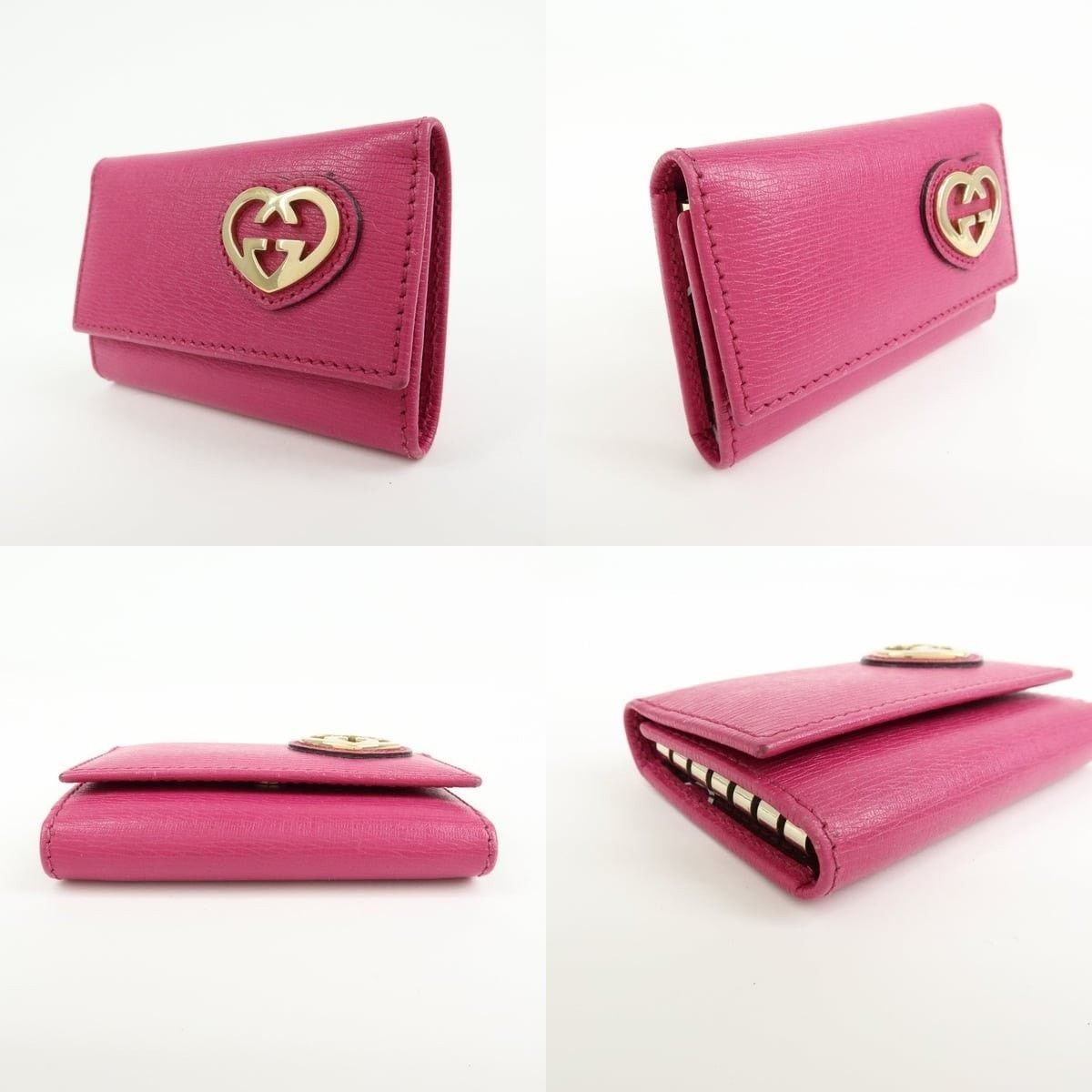 Gucci Gucci Lovely Heart Interlocking G Leather Key Holder Pink Size ONE SIZE - 3 Thumbnail