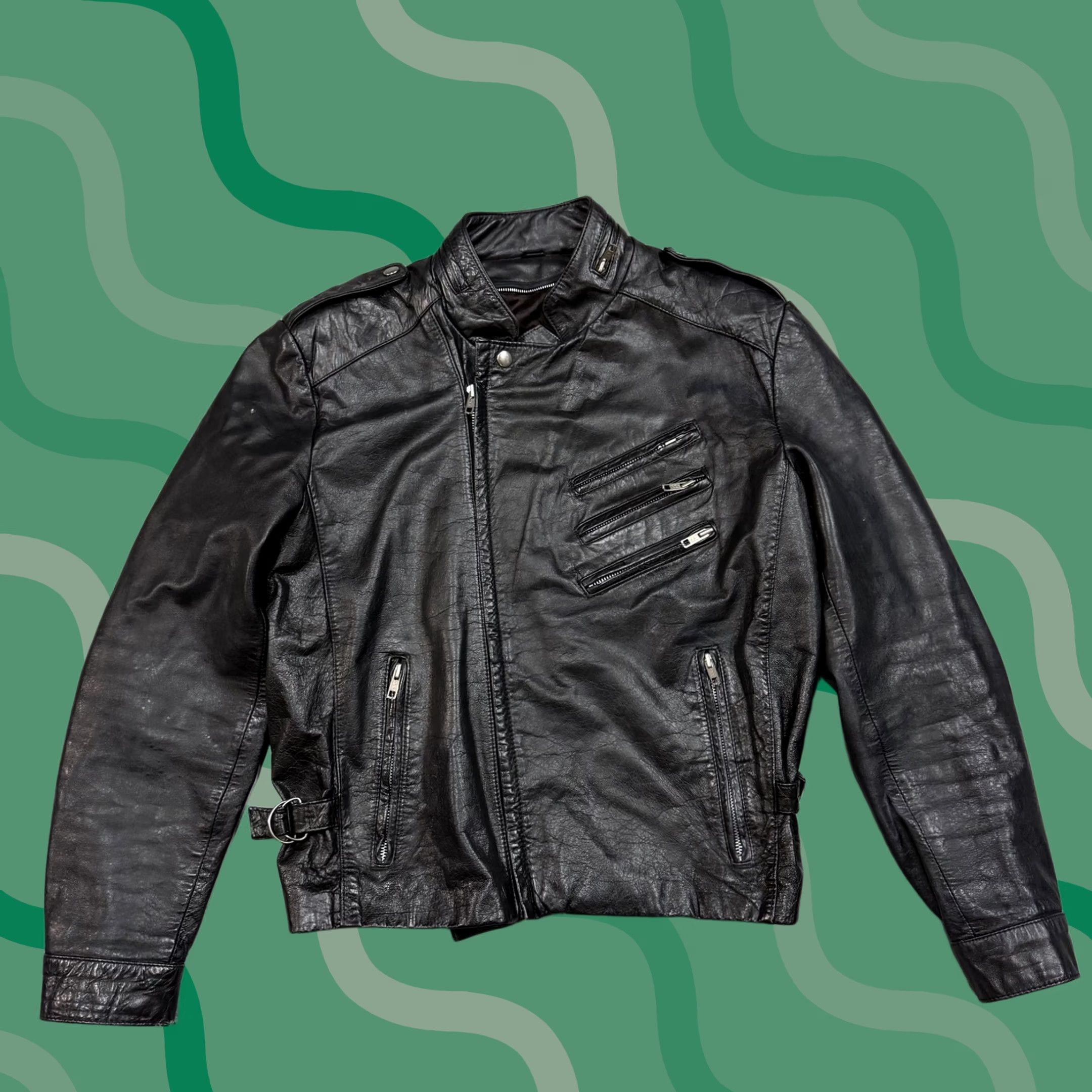 Ring Jacket VINTAGE Chess King Jacket Mens 36 Black Leather Motorcycle Biker Rock Zip 80s Size US XXS / EU 40 - 1 Thumbnail