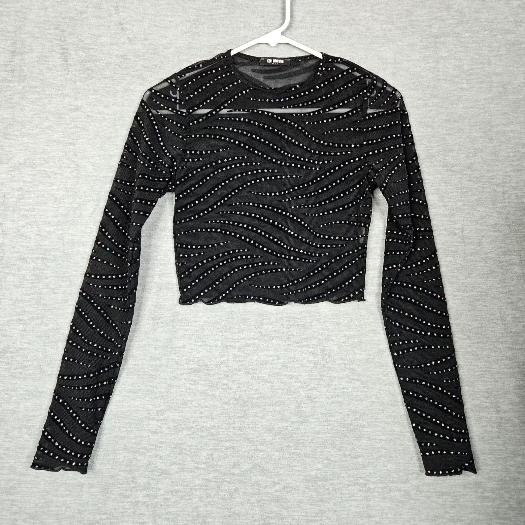 Vintage G Mini USA Black Studded Sheer Crop Top Long Sleeve Size S Size S / US 4 / IT 40 - 2 Thumbnail