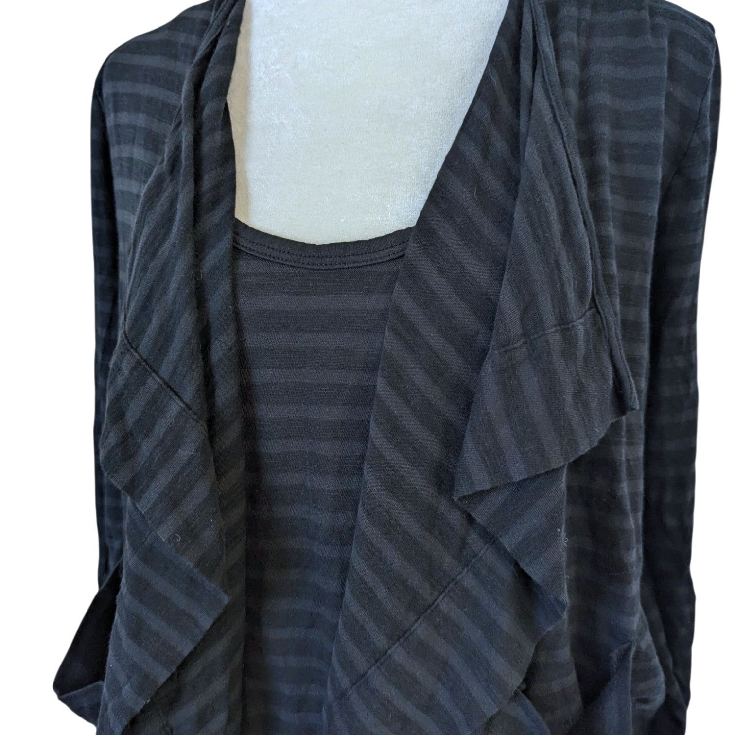Other Lilla P Striped Black Tank Top Cardigan Pima Cotton Duo XS/S Size XS / US 0-2 / IT 36-38 - 3 Thumbnail