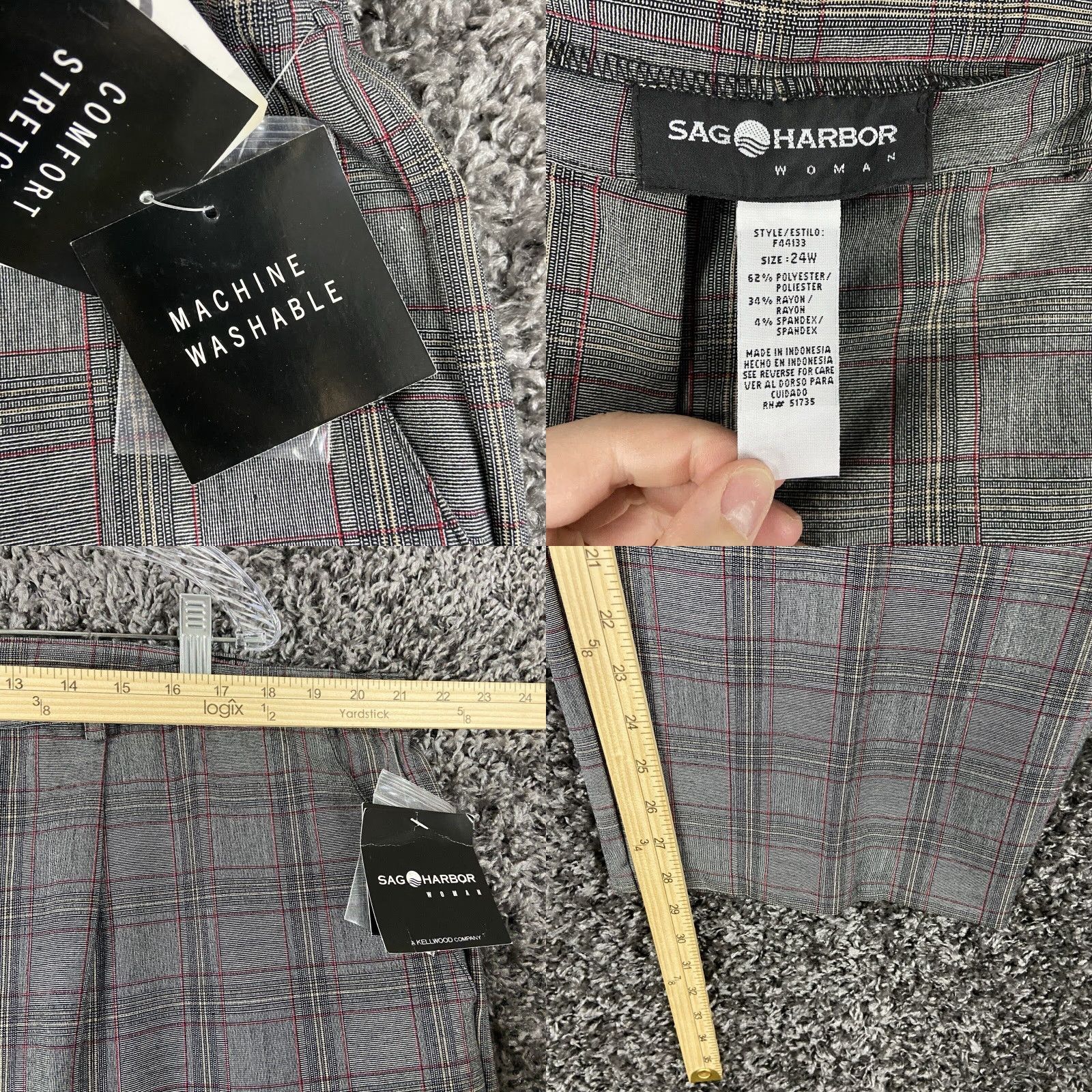 Vintage VINTAGE? No — Actually: Sage Harbor Dress Pants Gray Plaid Women Adult 24 Regular Gray Plaid Dress Pants Women 24 Size 42" / US 20 - 8 Thumbnail