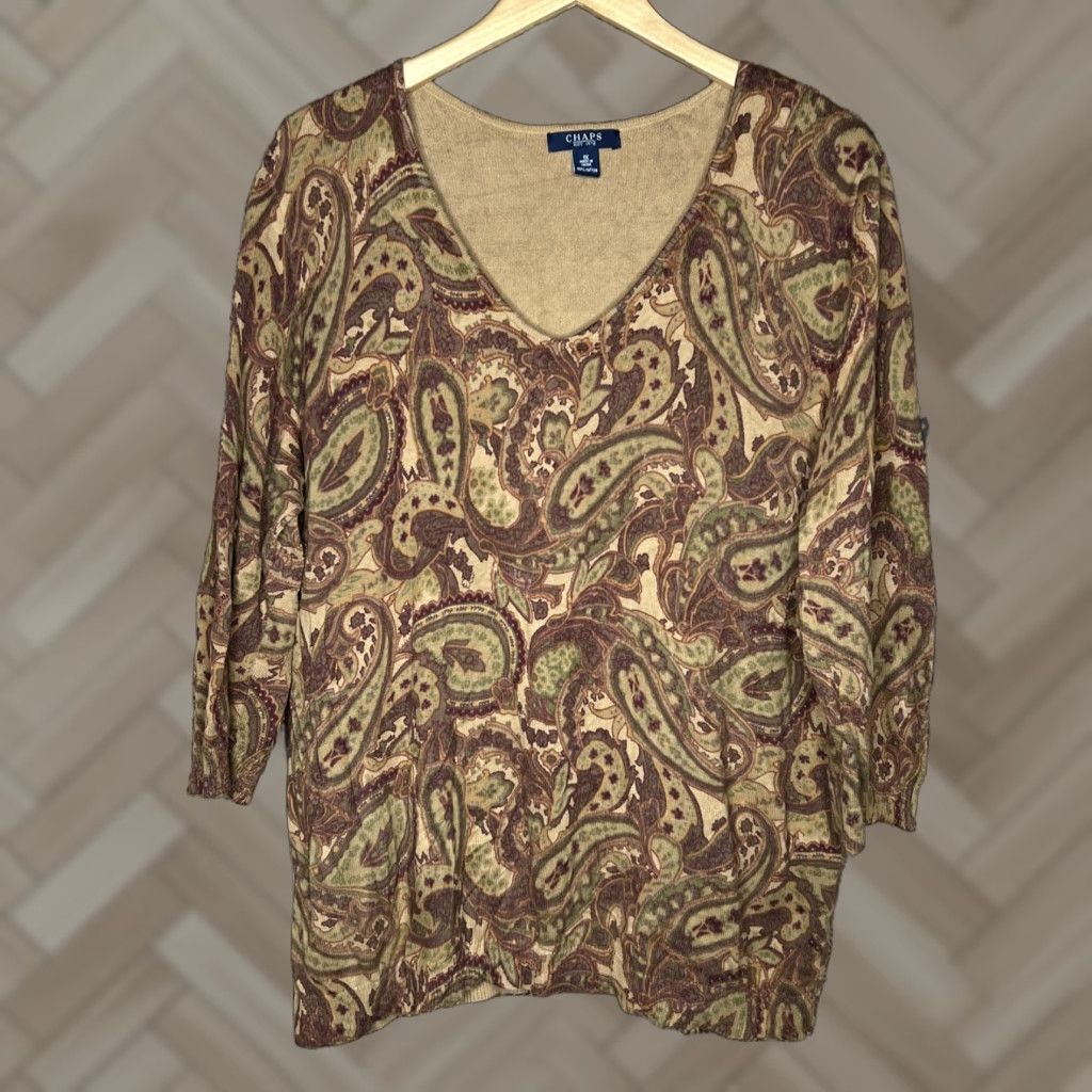 Chaps CHAPS Shirt 1X Womens Pullover Aztec Lightweight Casual T-Shirt V-Neck 3/4 Sleeve Brown Cotton Size XL / US 12-14 / IT 48-50 - 1 Thumbnail